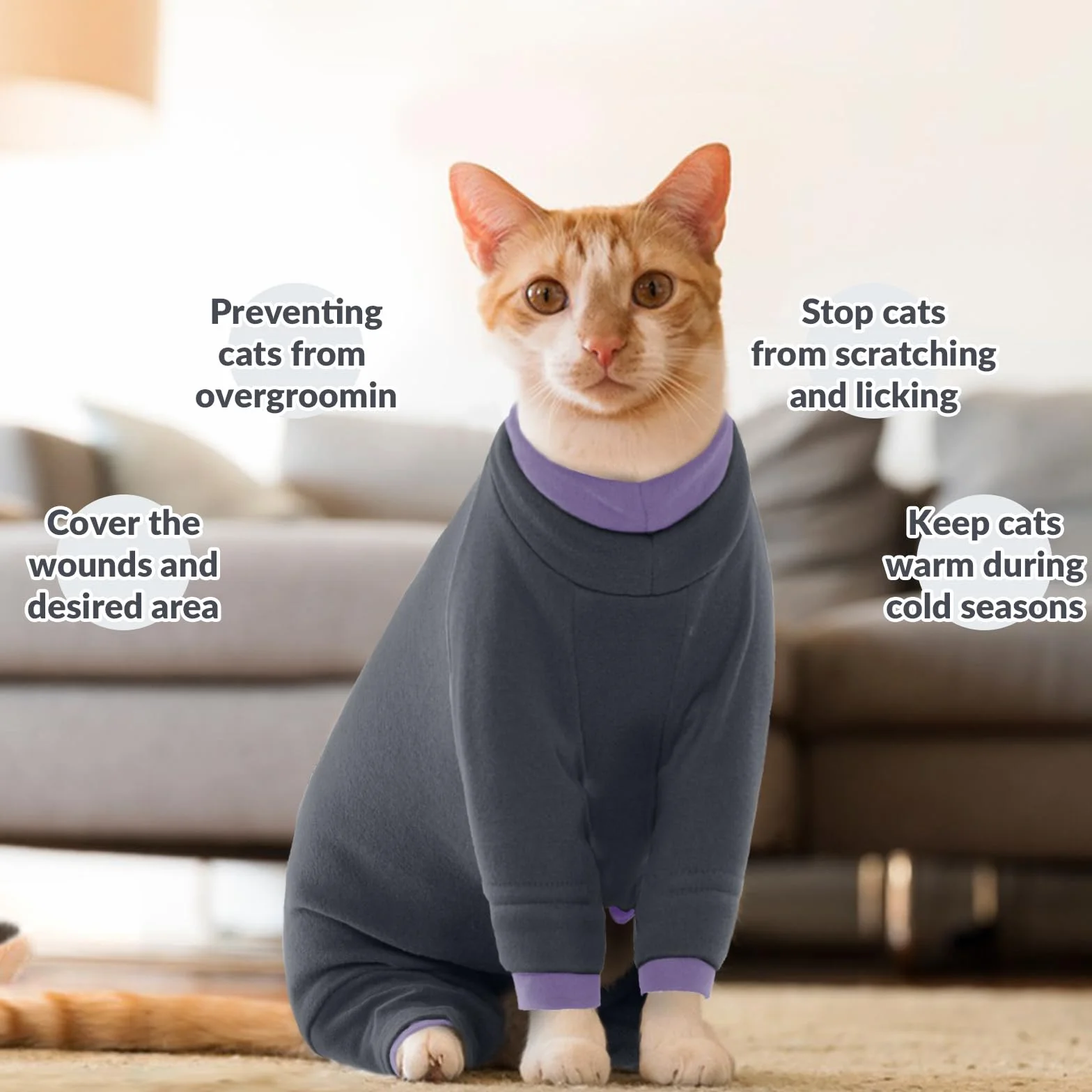 Manteau Chaud d'Hiver pour Chats, Sweat-Shirt Pyjama Body Post Opératoire Noir M