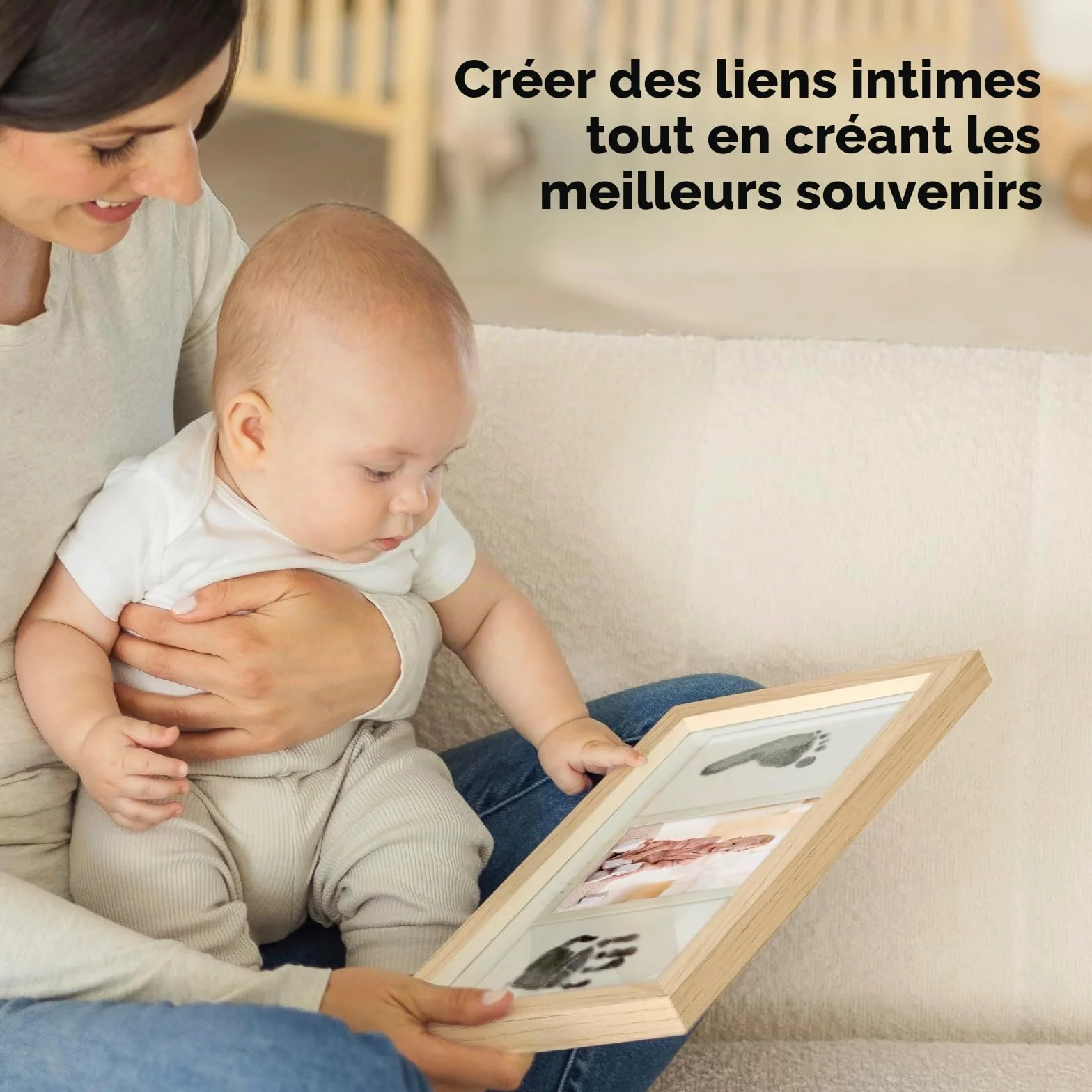 KeaBabies Ensemble d'empreintes de main et de pieds de bébé - Tampon encreur Clean Touch pour nouveau-né, cadre photo empreinte main Fabre (Ash Wood)