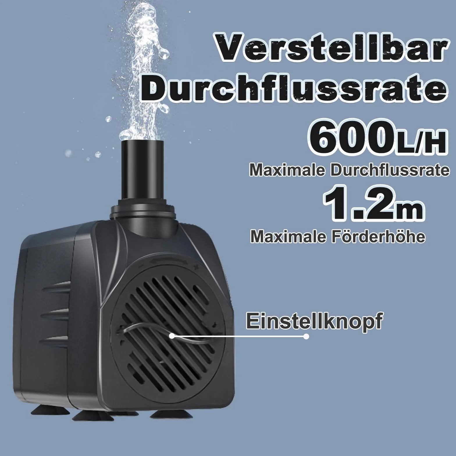 SongLong Pompe de Fontaine Ultra Silencieuse 10W 600 L/H Câble 3m