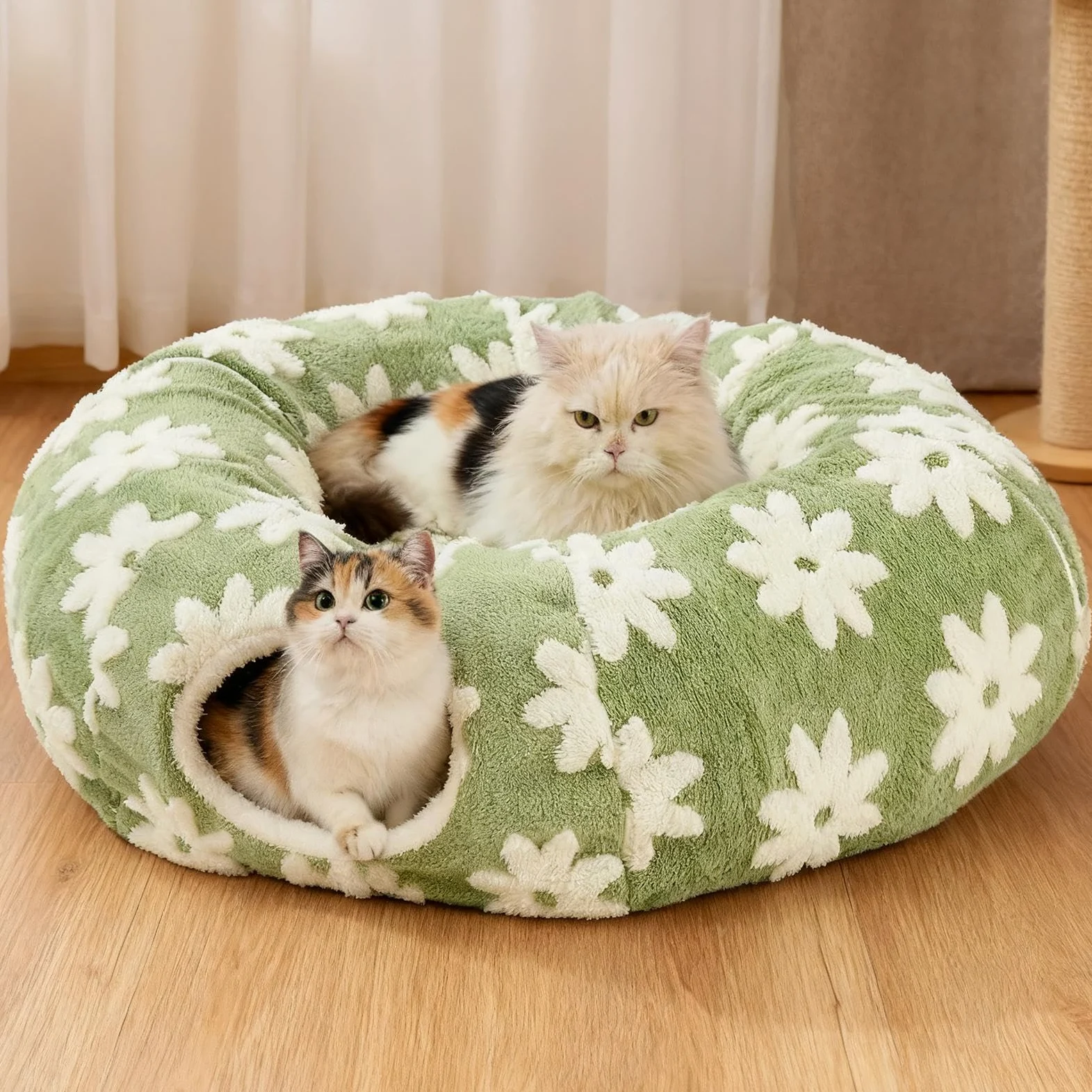 Tunnel pour Chat Lavable avec Tubes Interactifs À Balle | Tunnel Donut Interactif Pour Chat À Design Grattage Mâchonnement Intérieur Extérieur Lapin Chiot