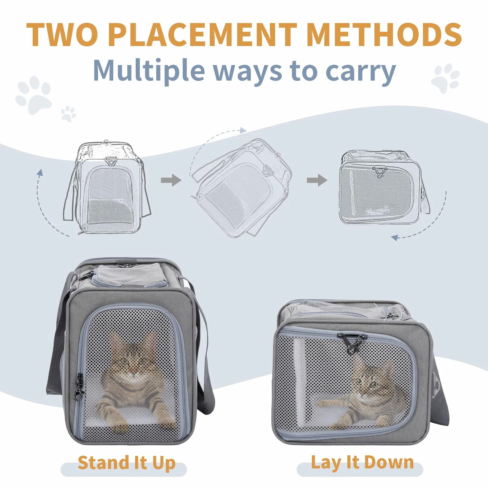 Petsfit Sac de Transport Démontable Lavable avec 2 Coussins pour Chien Chat - Caisse de Transport Pliable Bandoulière pour Voyage Avion, Voiture - S/Gris