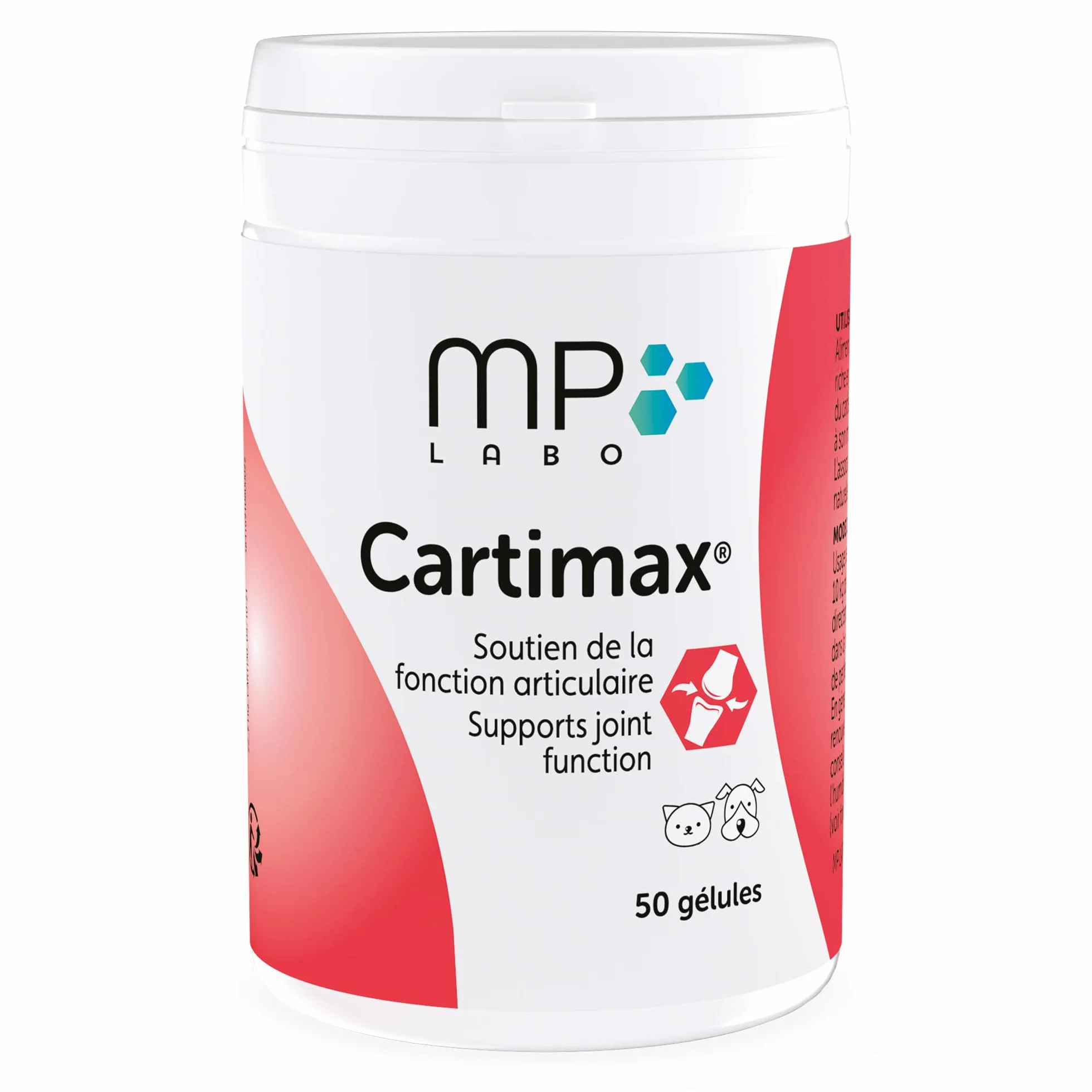 MP Labo Cartimax Soutien Fonction Articulaire Chien Chat Glucosamine Harpagophytum Reine des Prés Bambou Oligo-éléments 50 Gélules