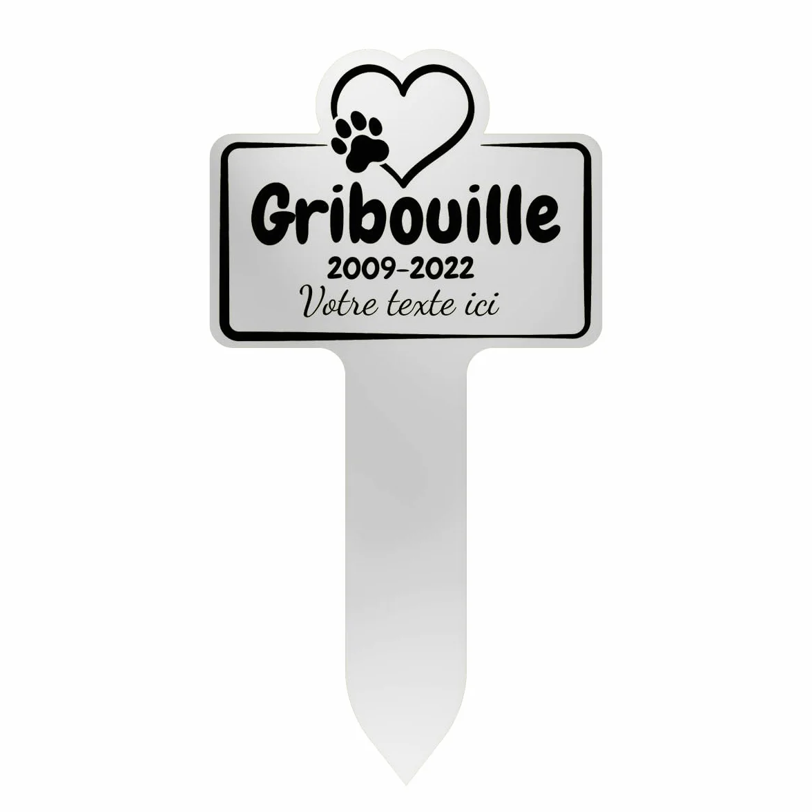Plaque Funéraire Animaux Stèle Commémorative Personnalisable PVC Modèle 1 Blanc Texte Noir