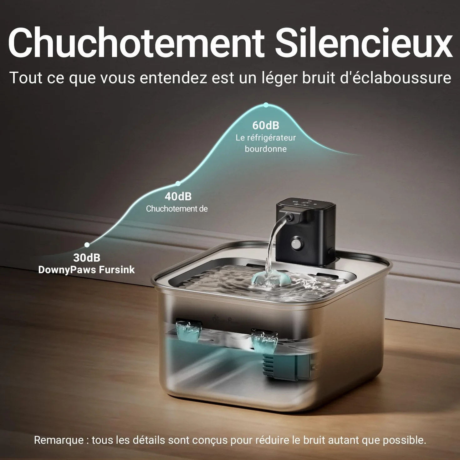 Fontaine à Eau pour Chat sans Fil 4000mAh INOX Détecteur de Mouvement