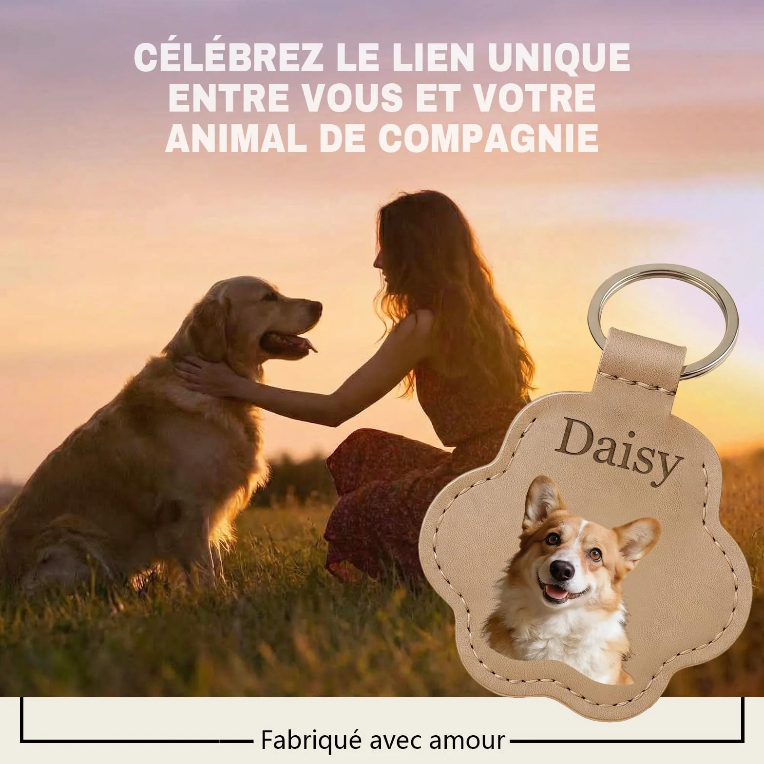 Porte-Clés Photo Personnalisé Souvenir Poils Chien Hommage Animaux