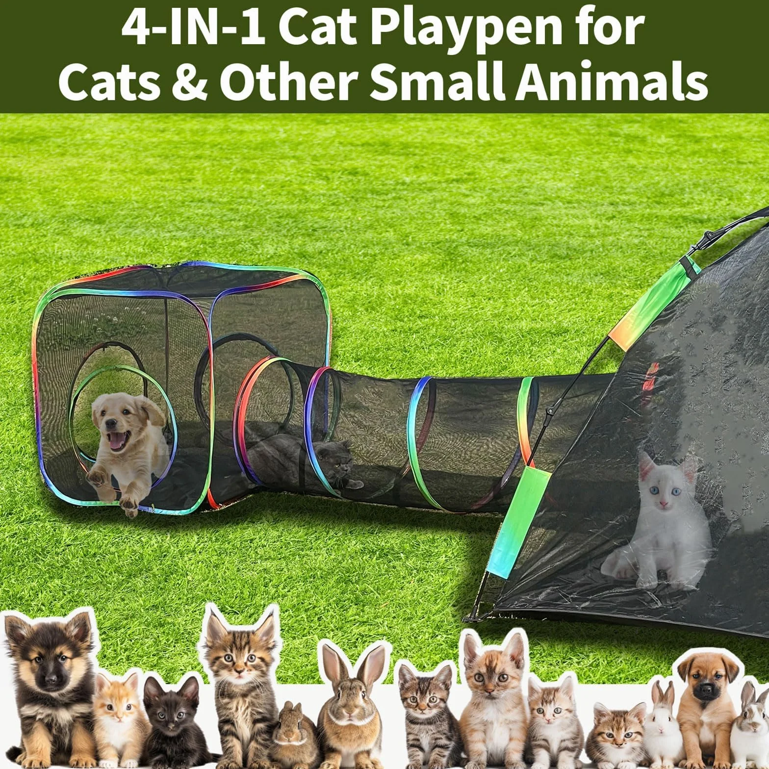 Homegroove Enclos d'extérieur 4 en 1 pour chat - Portable - Tente et tunnel