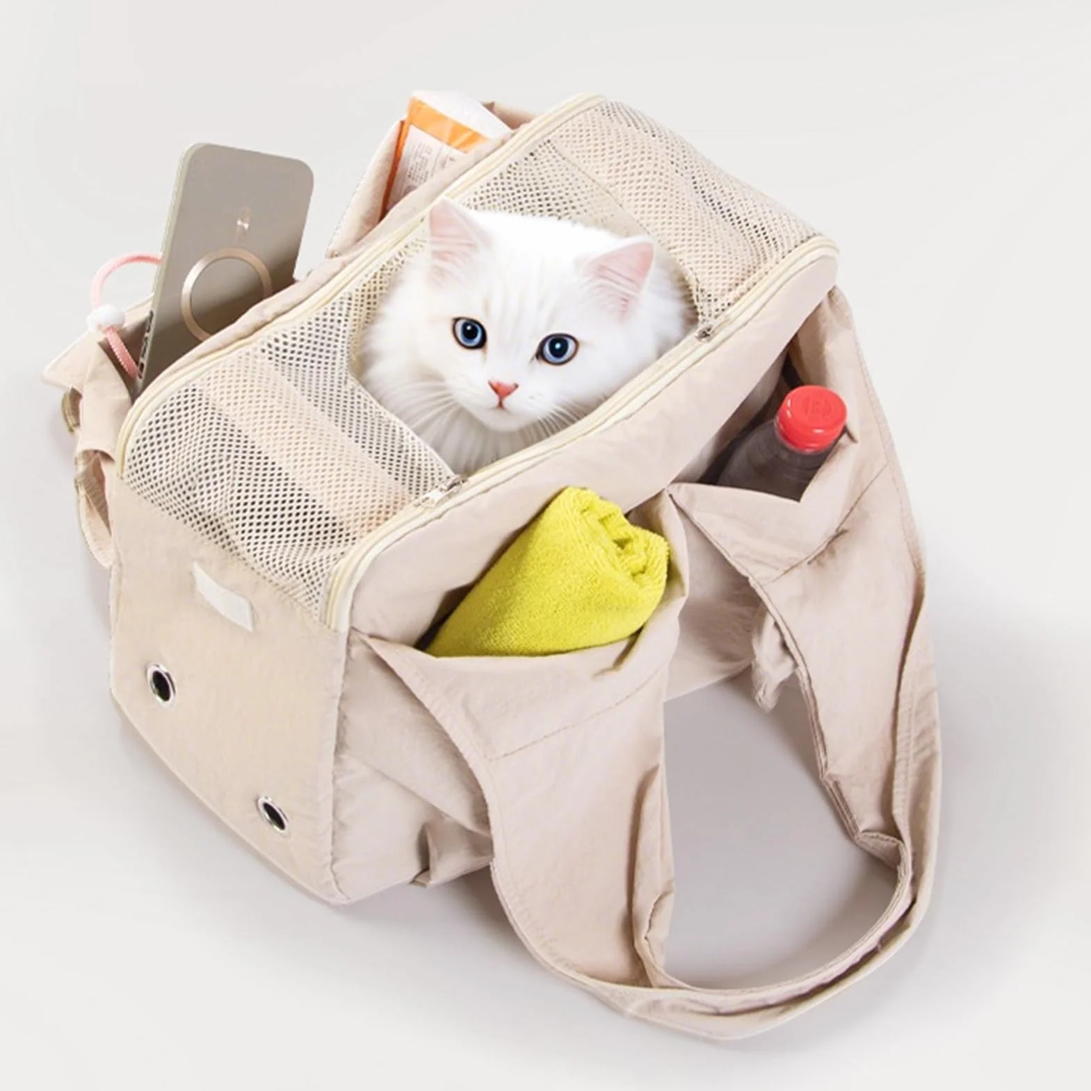 Sac de Transport pour Petit Chien avec Fenêtre et Poches Latérales - Randonnée, Vélo, Voyage
