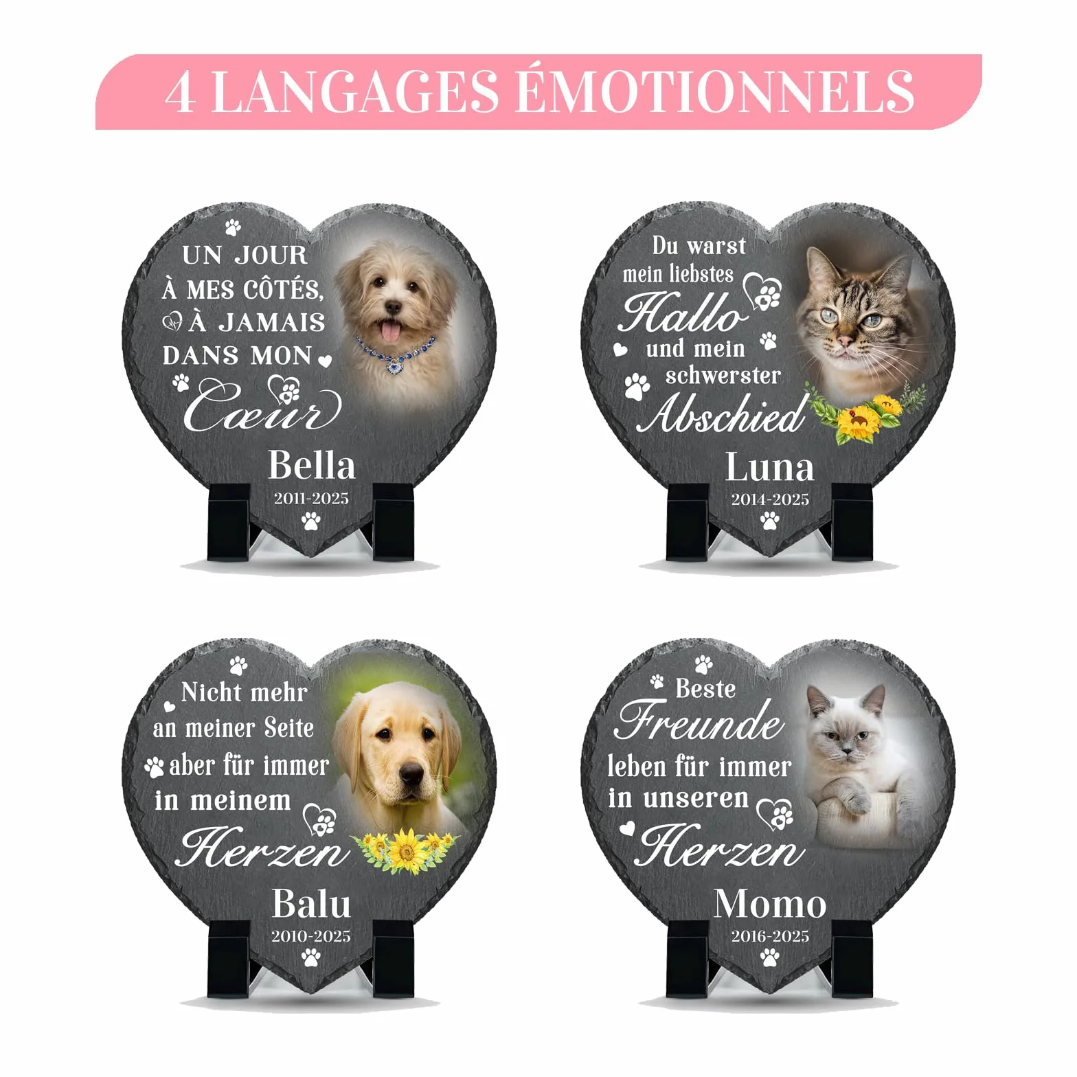 Plaque commémorative personnalisée chien chat – pierre tombale funéraire extérieur intérieur – souvenir hommage décès