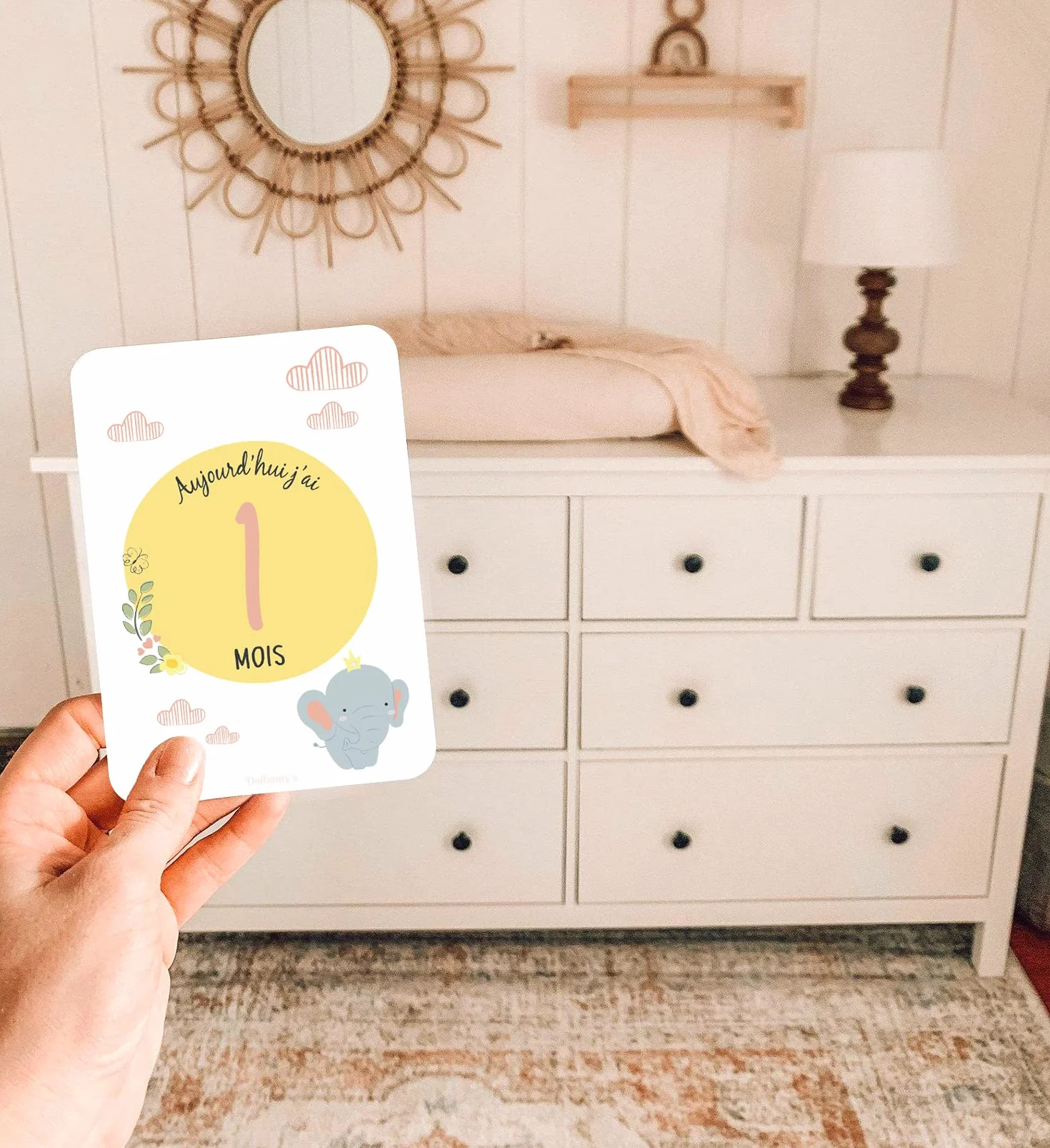 Coffret Carte Etape Bebe Francais Dolbomy - Lot de 25 Cartes Etapes Naissance 1 an - Cadeau Personnalisable Fille Garcon