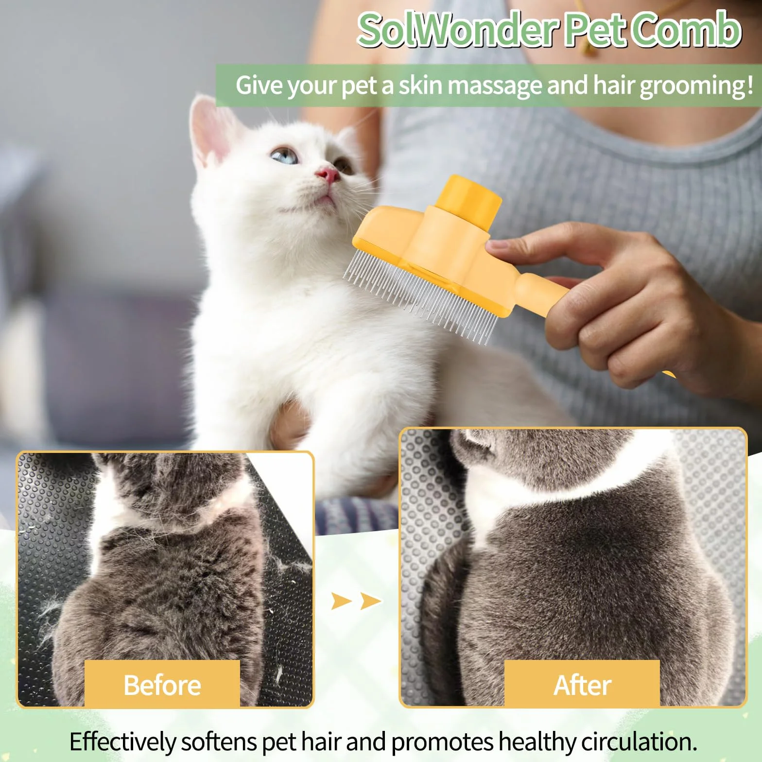 Brosse Chat Autonettoyant Peigne à Puces pour Animaux Compagnie Poil Long Court avec Bouton Déverrouillage