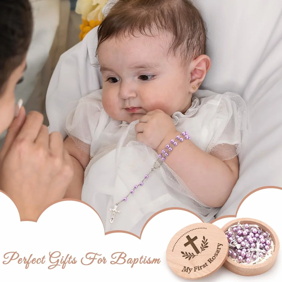 Mon premier chapelet avec boîte souvenir – Cadeau de baptême et de fête prénatale pour filles et garçons | Chapelet catholique pour première communion chrétienne