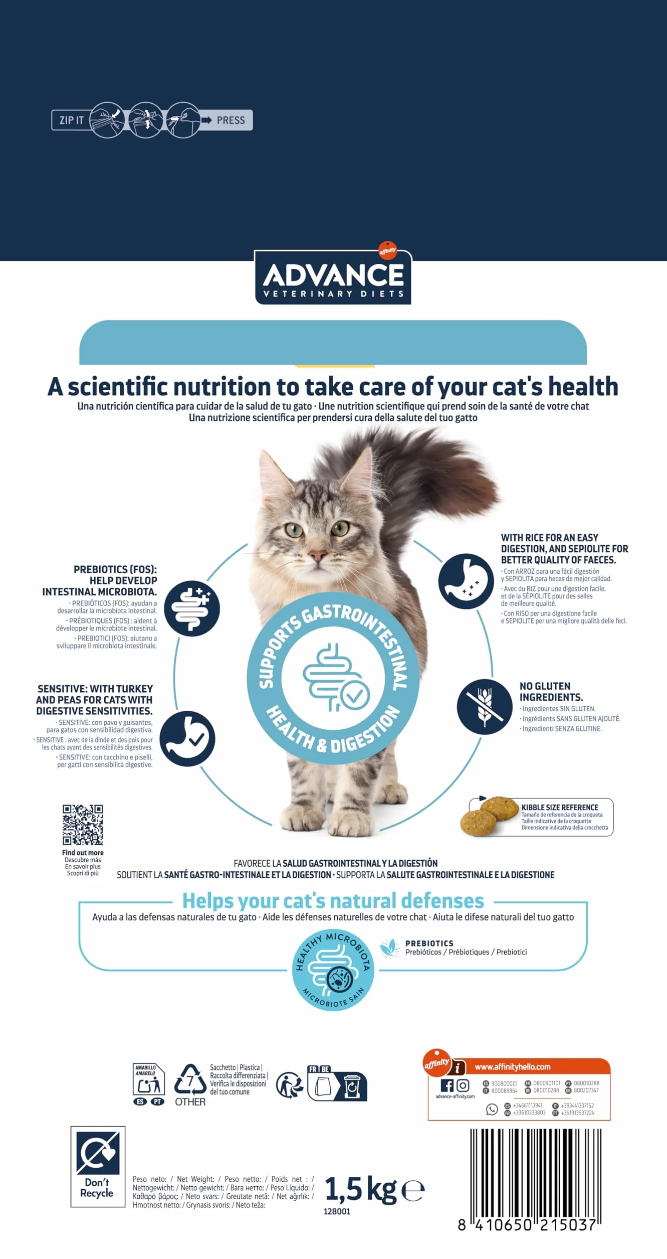 Advance Veterinary Diets Gastroenteric Sensitive Croquettes pour Chats Troubles gastro-intestinaux 1,5kg