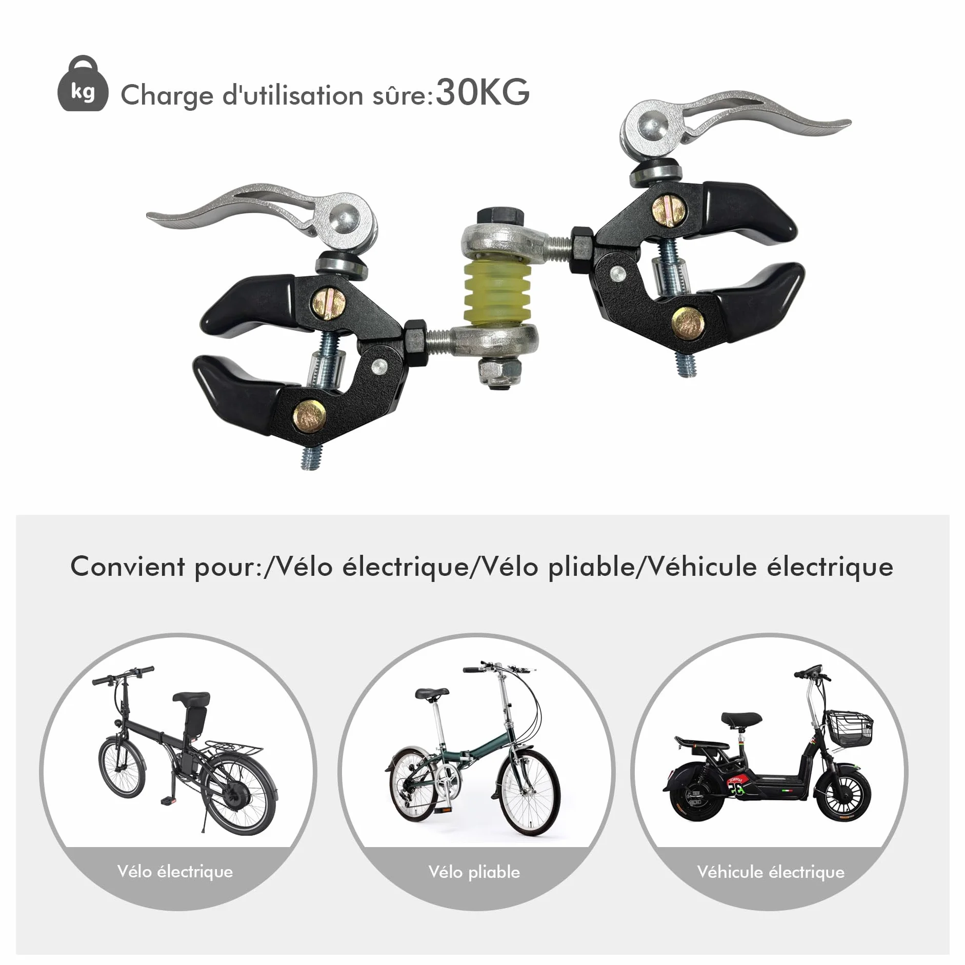 Mimoke Porte-bagages vélo pour chariot - Pince 10–45 mm - Fixation poignées chariots, trolleys, bagages - Housse protection transport
