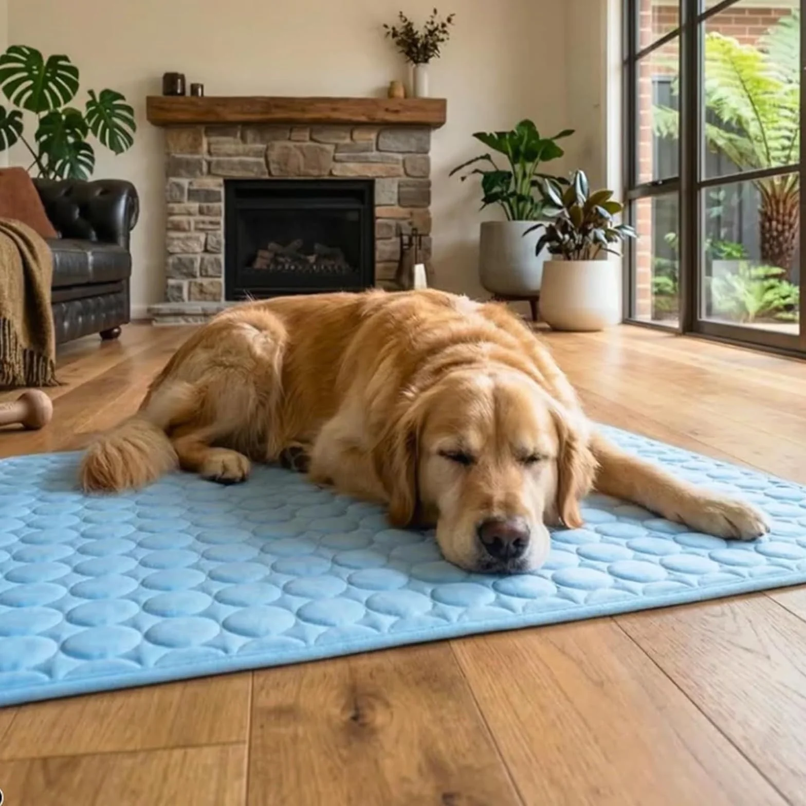 Tapis Rafraîchissant pour Chien et Chat en Tissu Ice Silk, Coussin Fraîcheur Lavable Pliable Anti-Chaleur Été Bleu M