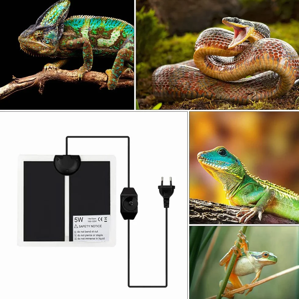 Tapis Chauffant Reptile 5W avec Contrôle de Température 14x15cm pour Terrarium Tortue Serpents Lézards Geckos