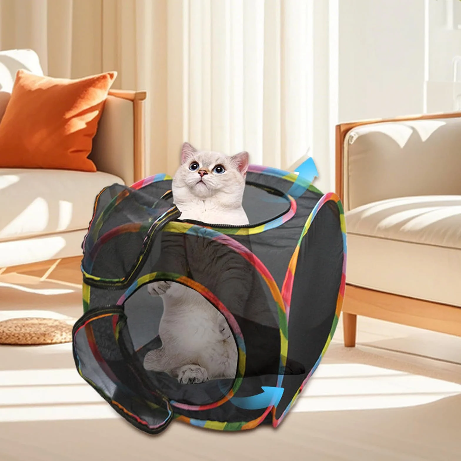 Tente cube pour chat, tissu respirant, parc spacieux pliable intérieur/extérieur noir