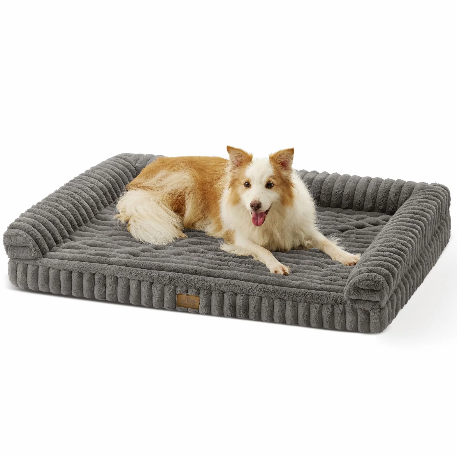 COZY KISS Panier Orthopédique Chien Très Grand 110x80x17cm Lit-Canapé Fausse Fourrure Douce Mousse Mémoire Forme Nid Abeille Coussin Ergonomique Détachable Lavable Gris XL