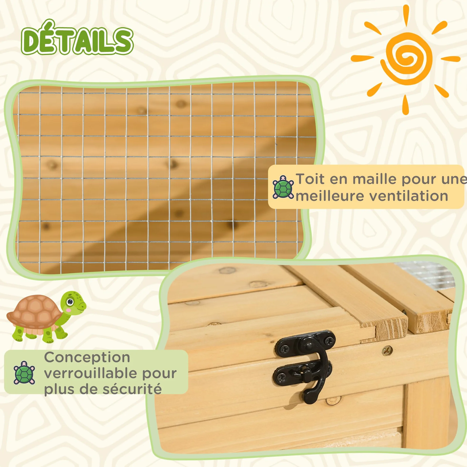 PawHut Maison pour Tortues de Terre avec Espace modulable 91x60,5x32cm Jaune Clair