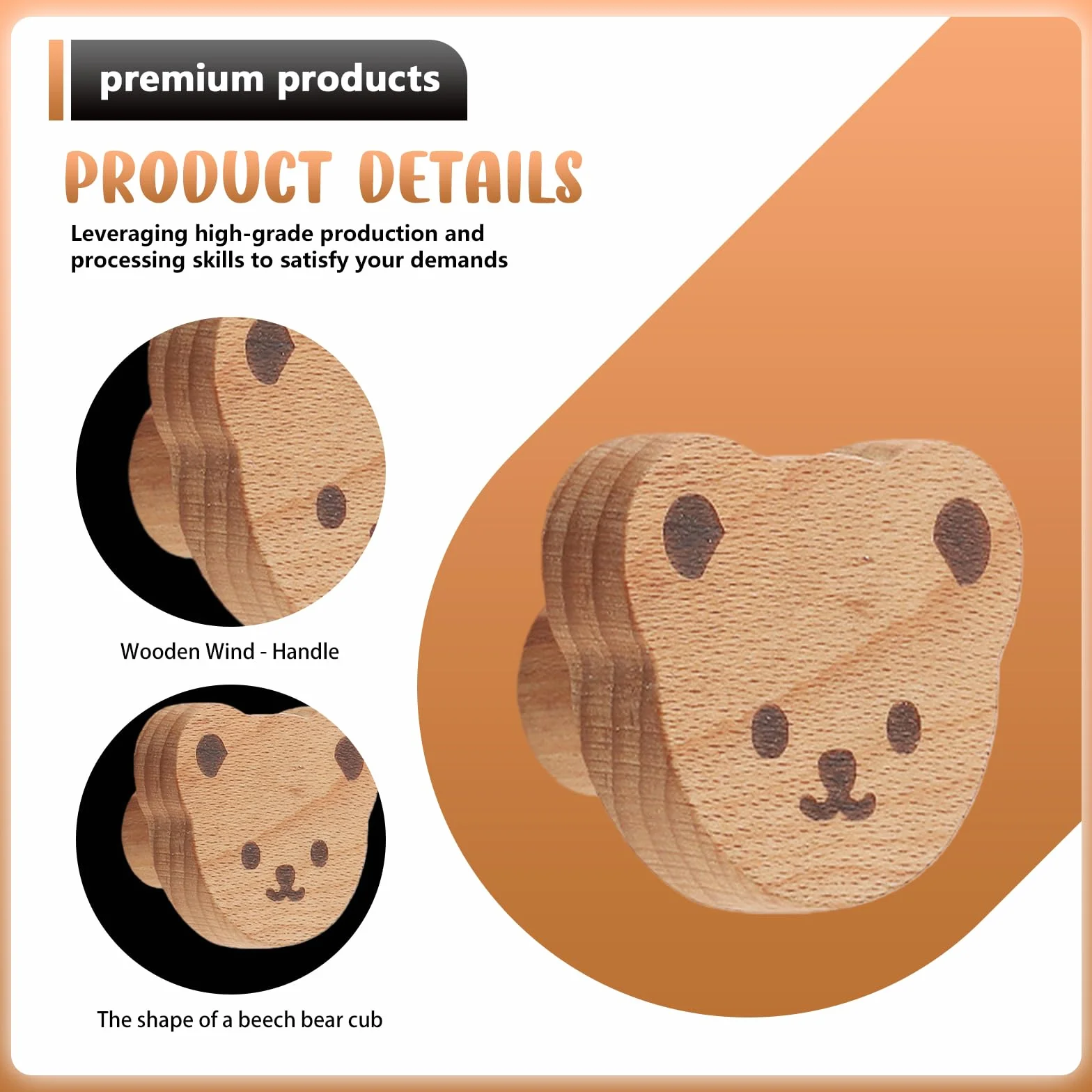 Boutons de Tiroir en Bois Forme d'Ours 12 Pièces Poignées de Meubles Naturel pour Armoire Commode