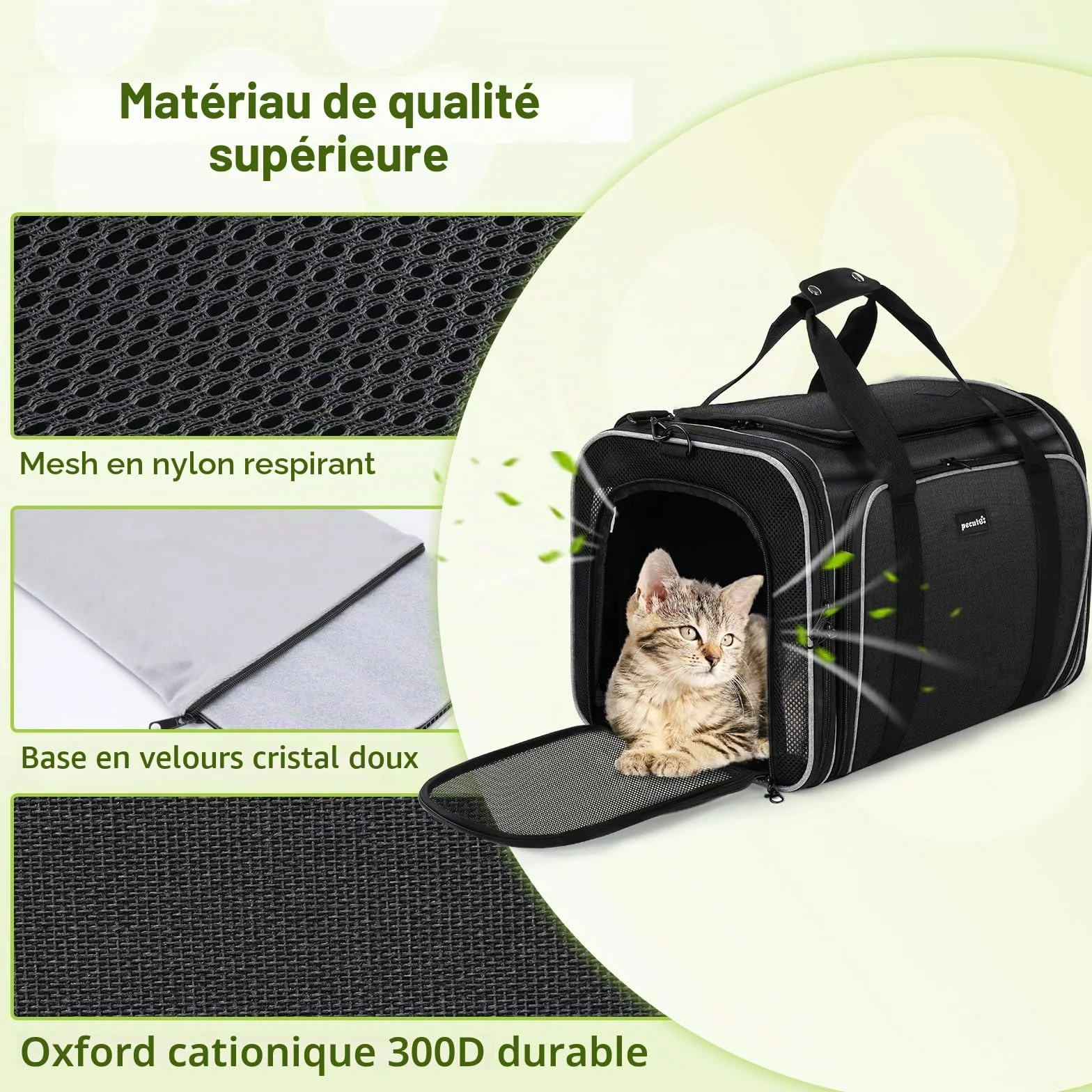 Pecute Sac de Transport Extensible Extra Large pour Chien Chat Pliable Maille Respirante Noir avec Bandoulière