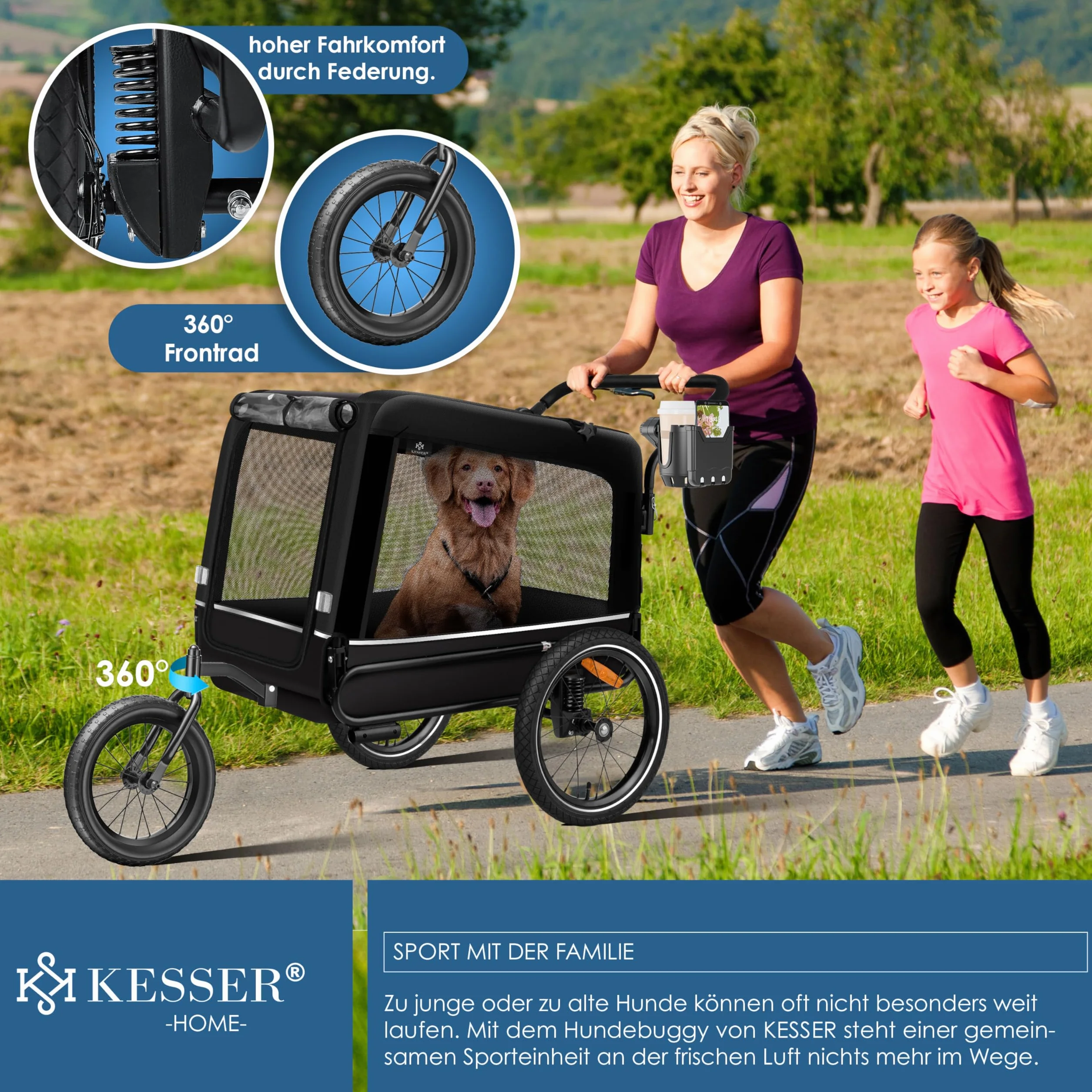 KESSER Remorque de vélo pour Chien XXL 240 litres avec suspensions imperméable capacité de charge 40 kg