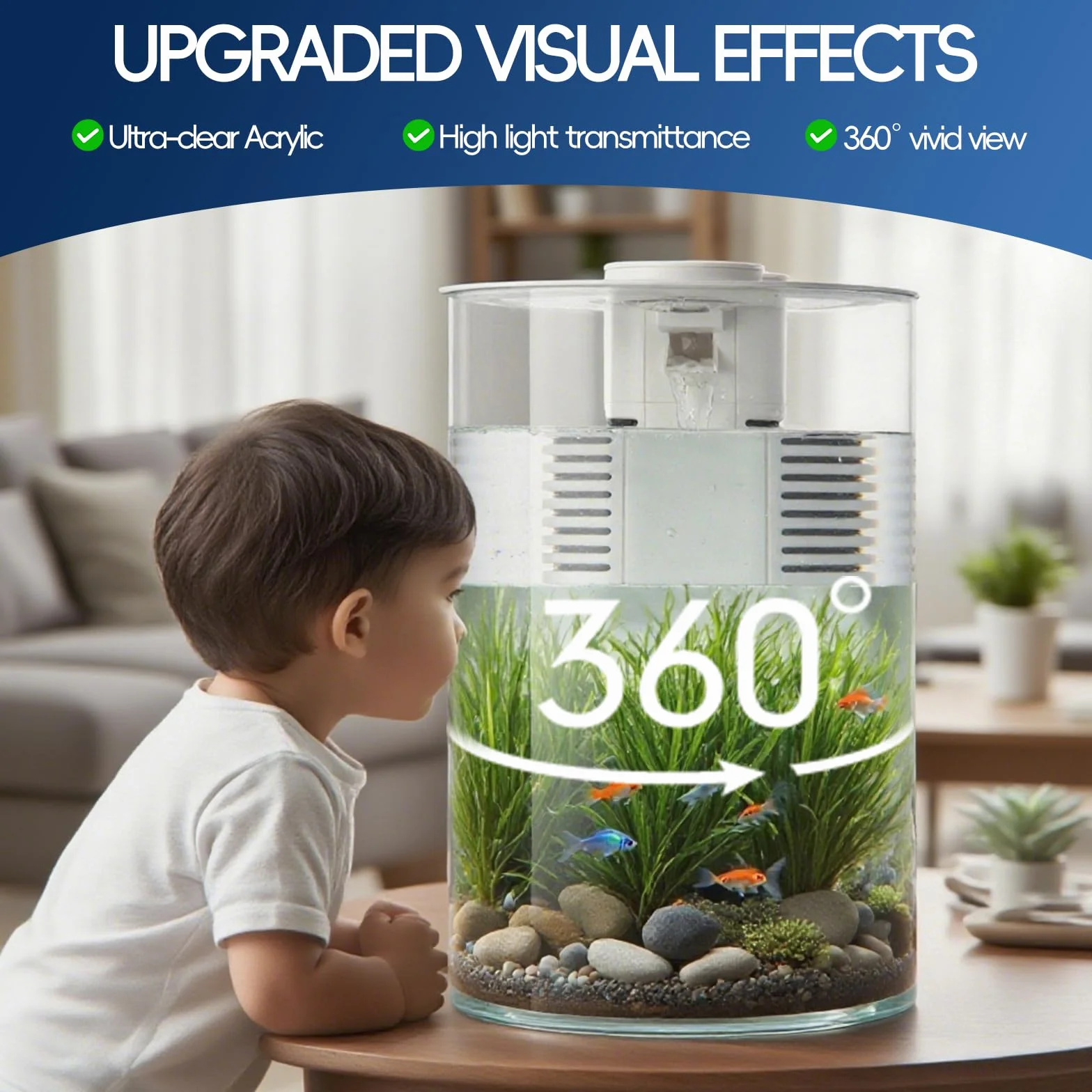 Aquarium Complet avec Filtre et Éclairage LED 11 L Multicolore 360° Fish Tank pour Petits Poissons Betta