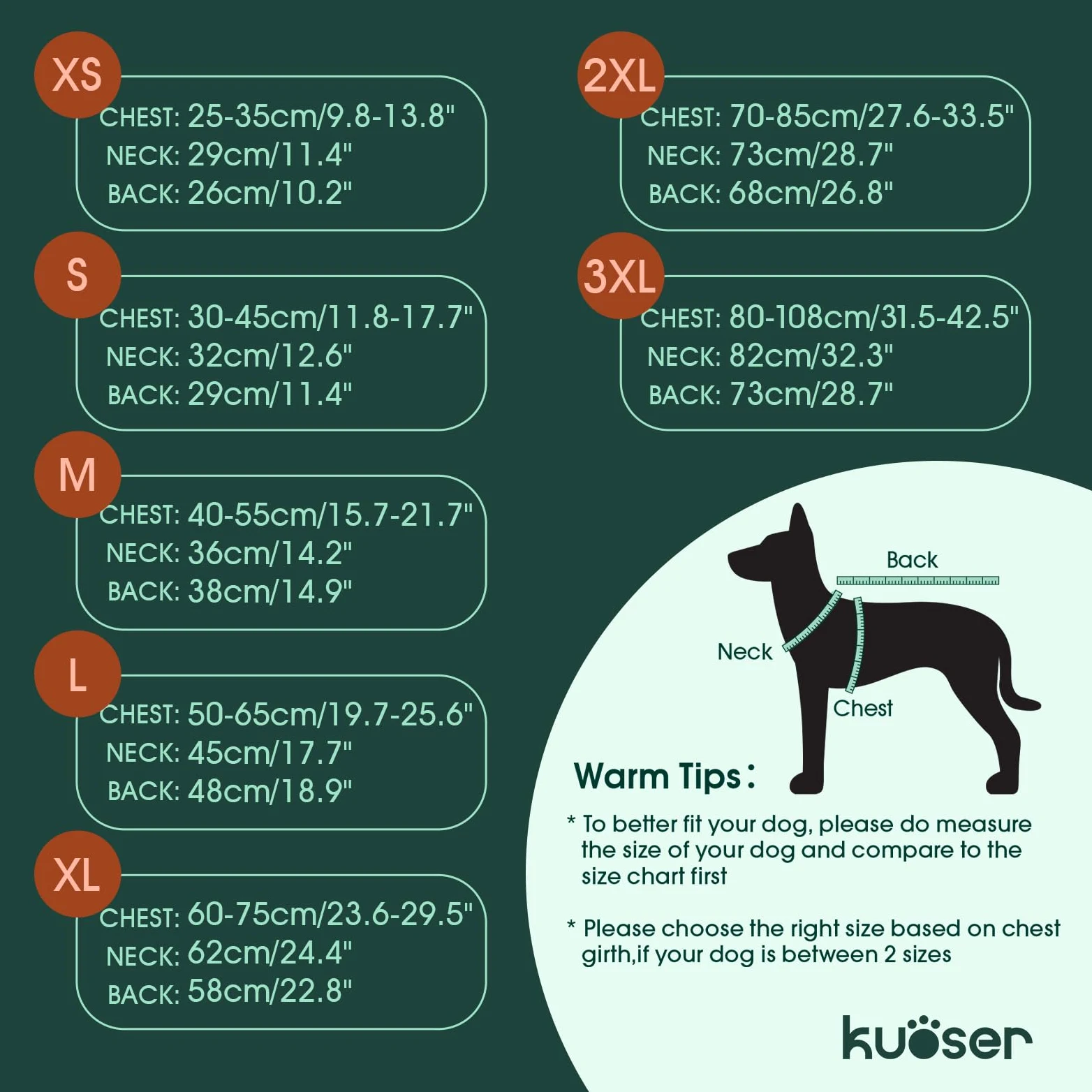 Kuoser Manteau d'hiver pour chien, veste polaire réfléchissante, imperméable et coupe-vent, XS-3XL