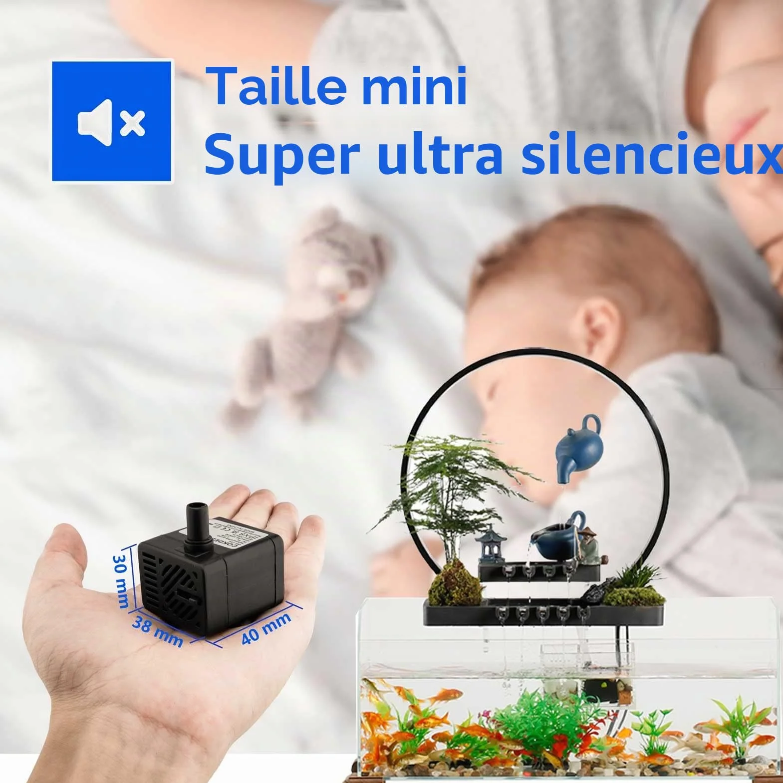 Mini pompe à eau submersible USB DC 5V 200 L/H réglable ultra silencieuse pour aquarium étang hydroponie