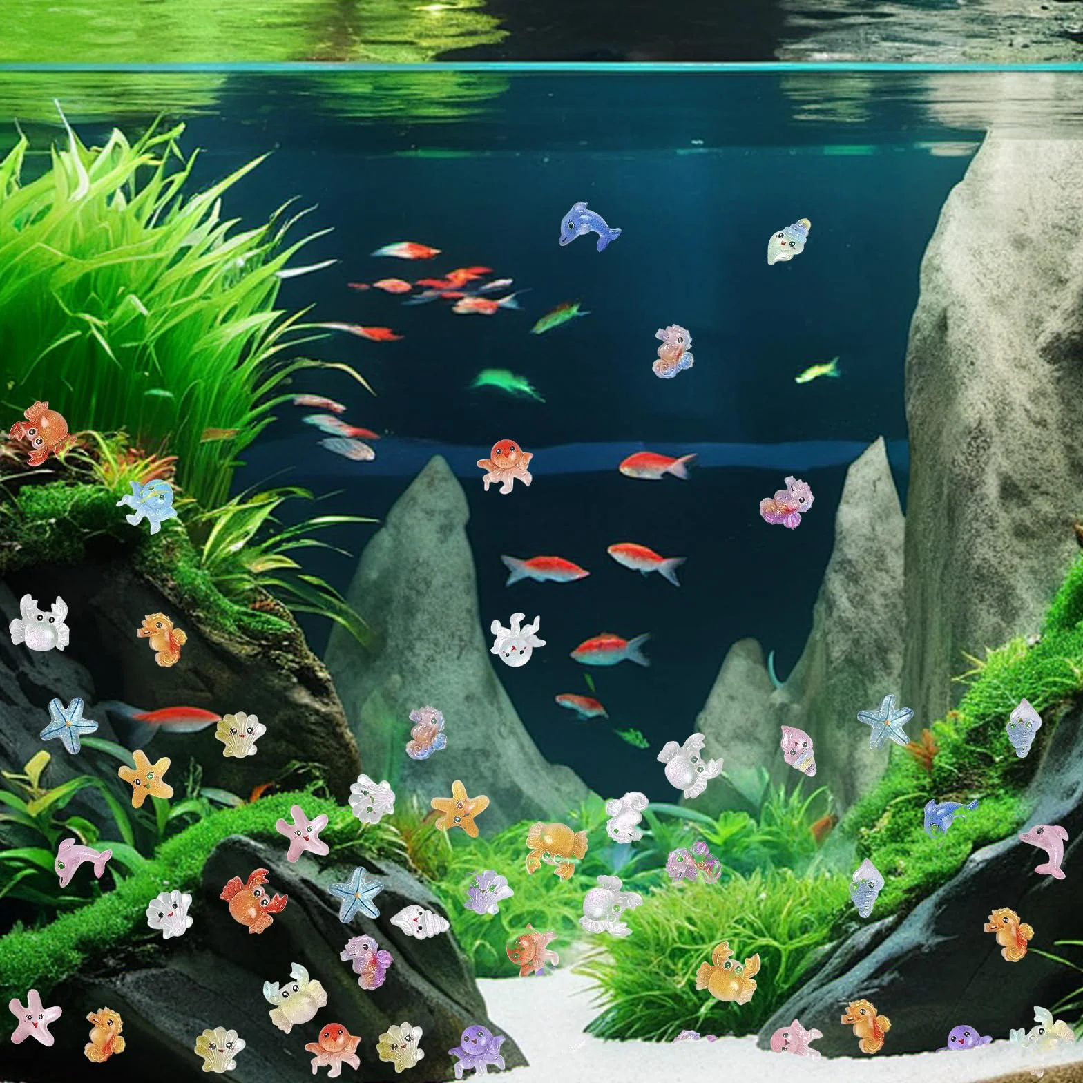 Mini Figurines Animaux Marins en Résine, 100 Pièces pour Jardins Paysagers Bonsaï Aquariums