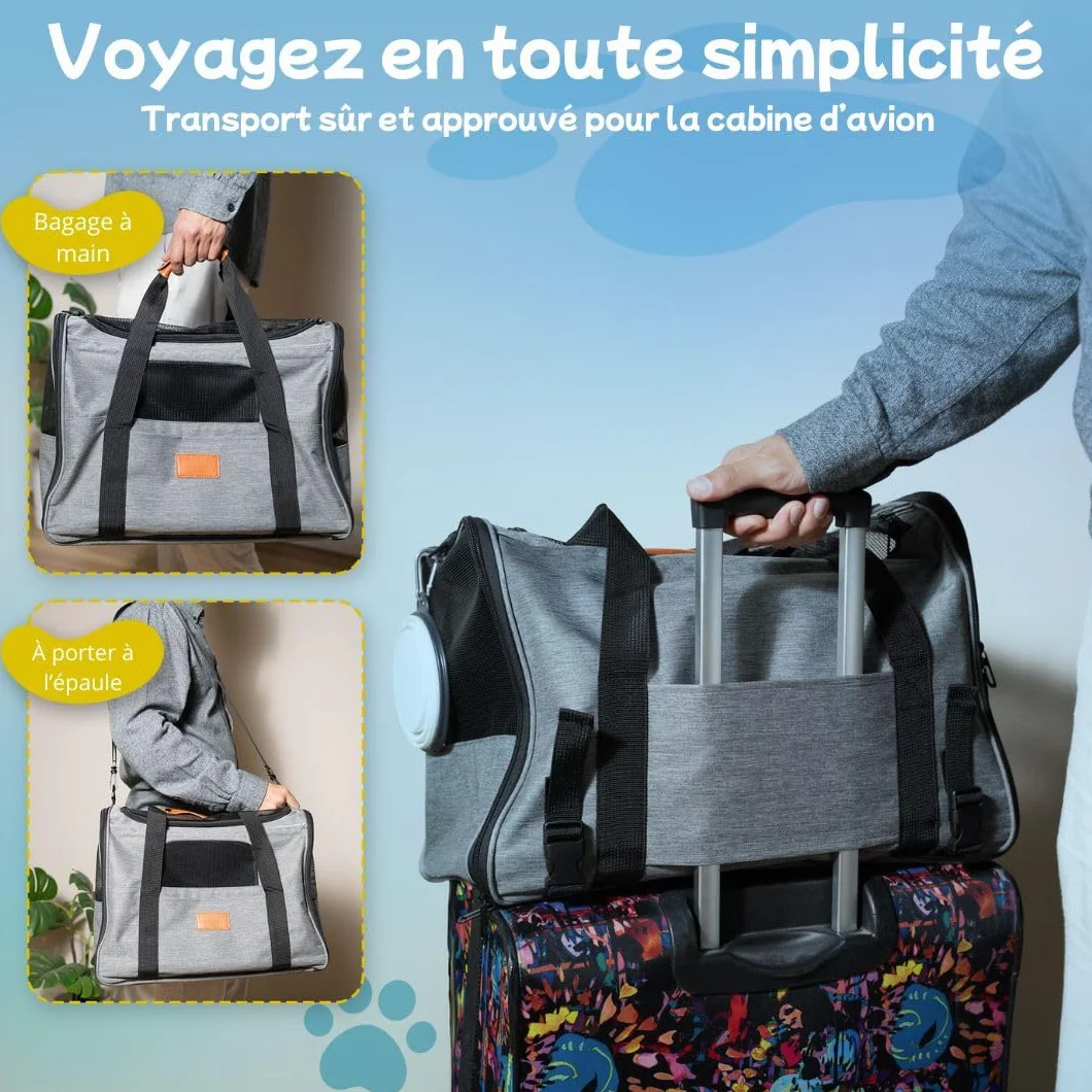 Sac de Transport pour Chat et Chien - Caisse Pliable Homologué Avion avec Bol et Couverture