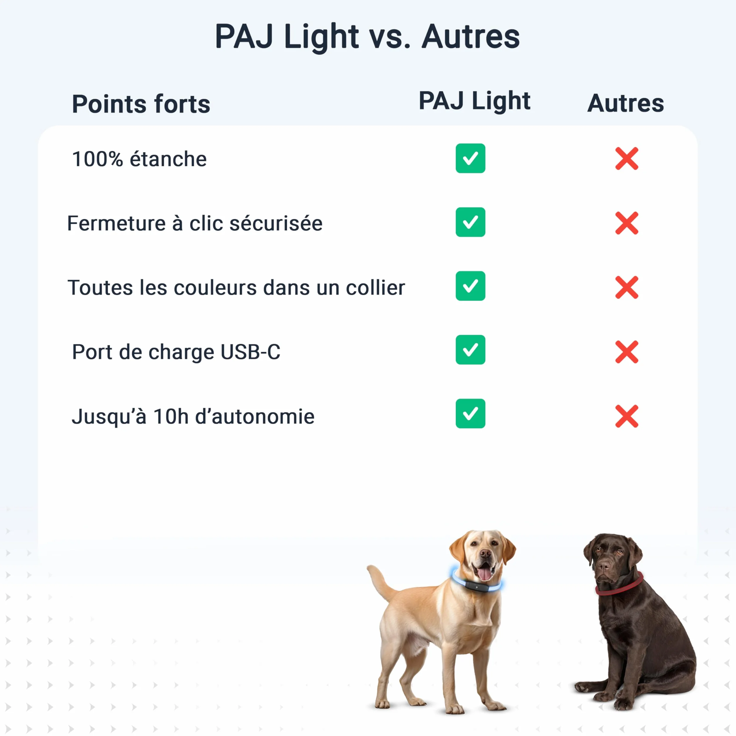 PAJ Light LED Collar Collier Lumineux Chien Longueur Personnalisable 20-70cm 100% étanche 7 Couleurs Nuit