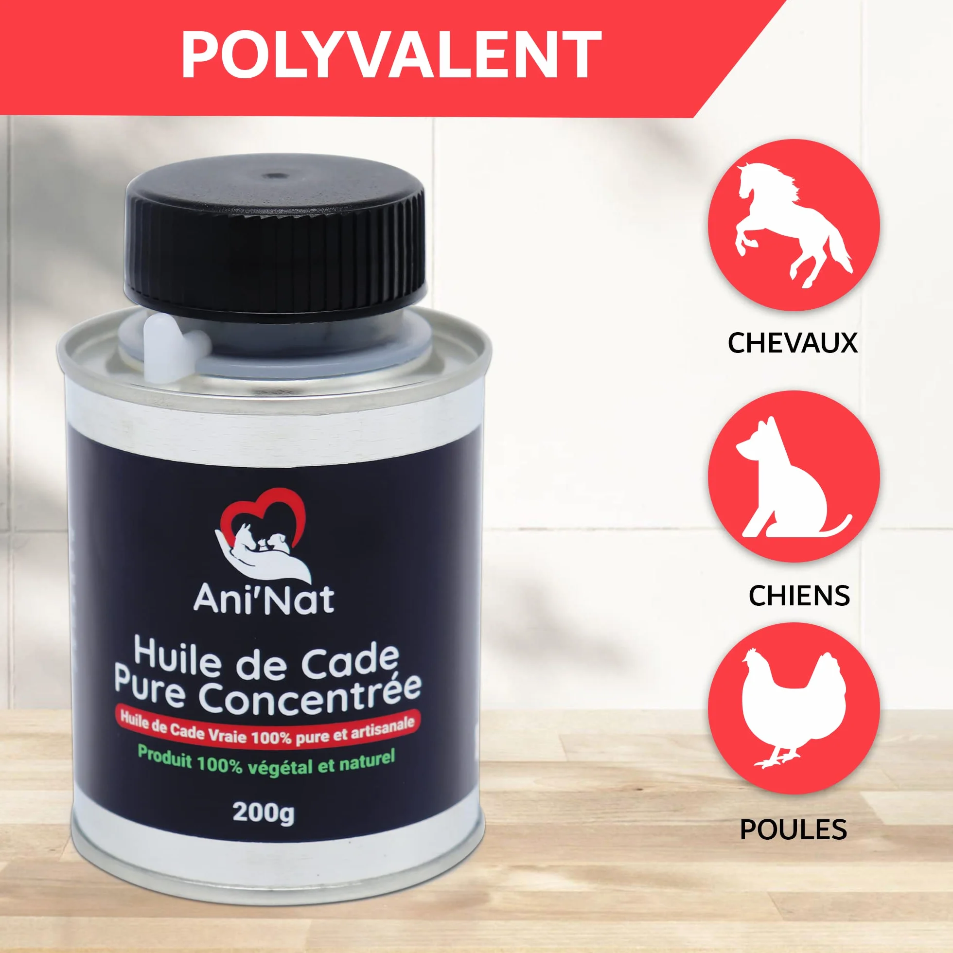 AniNat Huile de Cade Pure Concentrée 100% Naturelle - Soin Pattes Poules, Sabots Chevaux, Dermite - Pot 200g