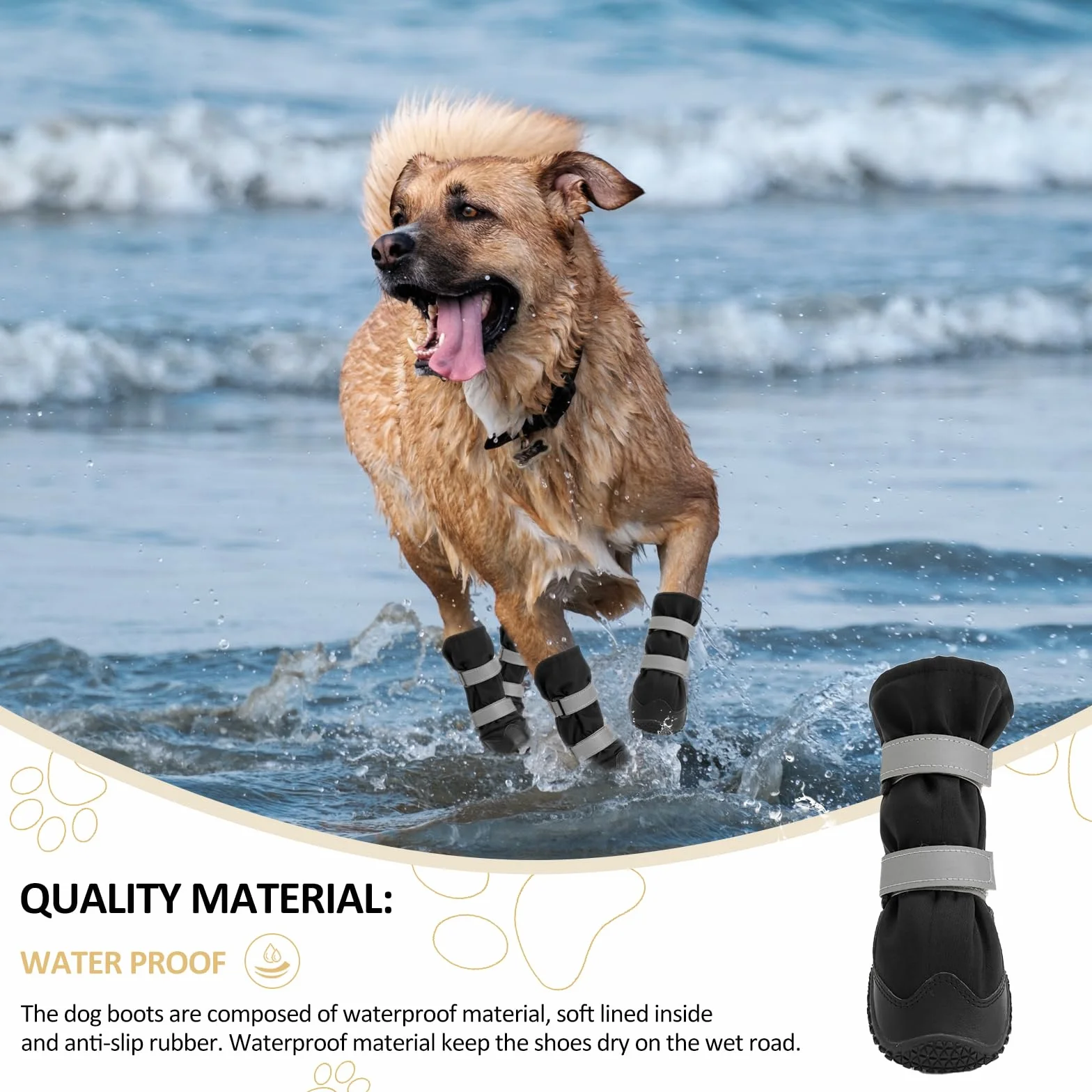 Antidérapant Chaussure Chien avec Sangles réfléchissantes, Bottines Chien imperméables, Semelles en Cuir résistant à l'usure, protège-Pattes pour Petits, Moyens et Grands Chiens 4 pièces(M, Noir)