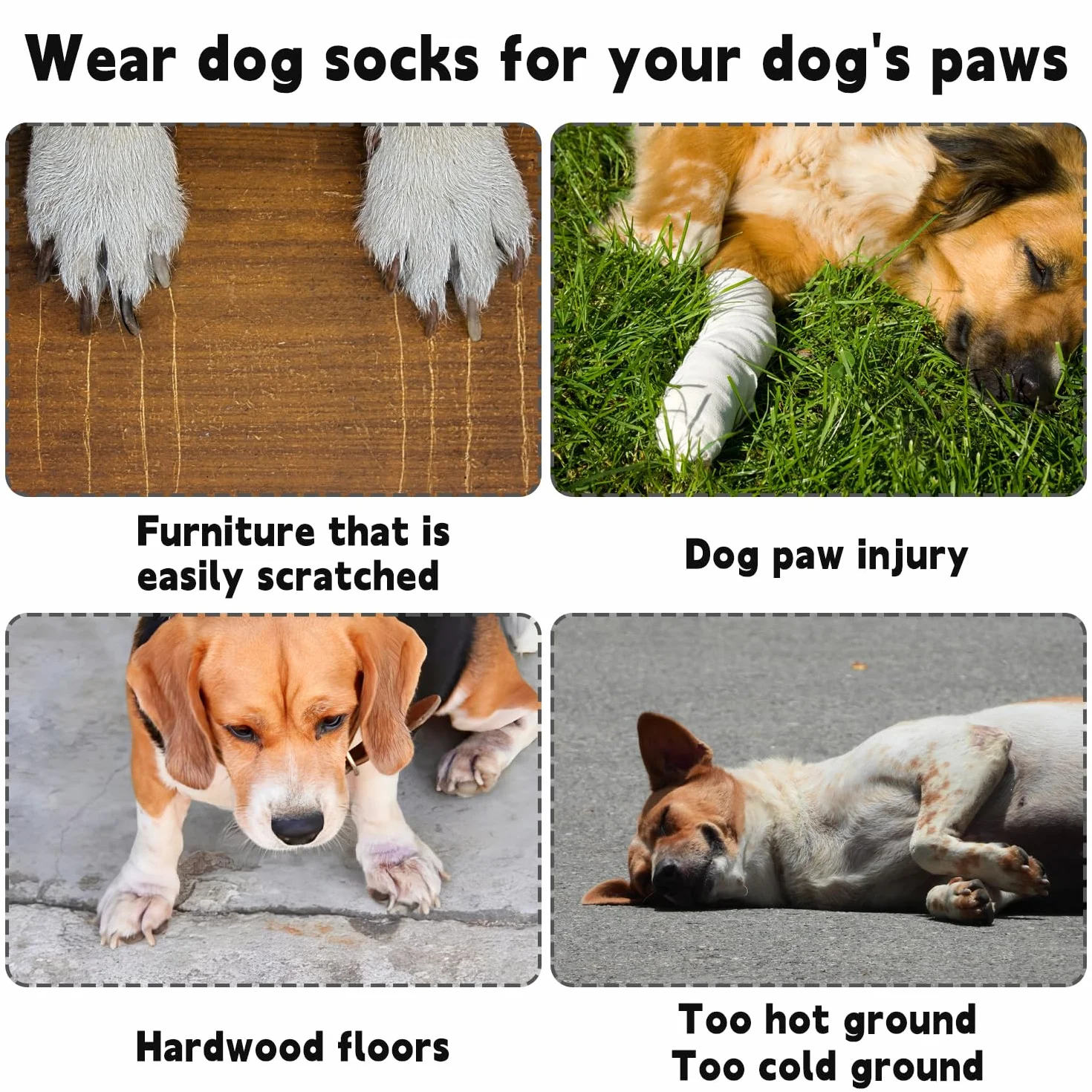 Lot de 4 chaussettes anti-léchage pour chien réglables avec adhérence protection coussinet Noir M