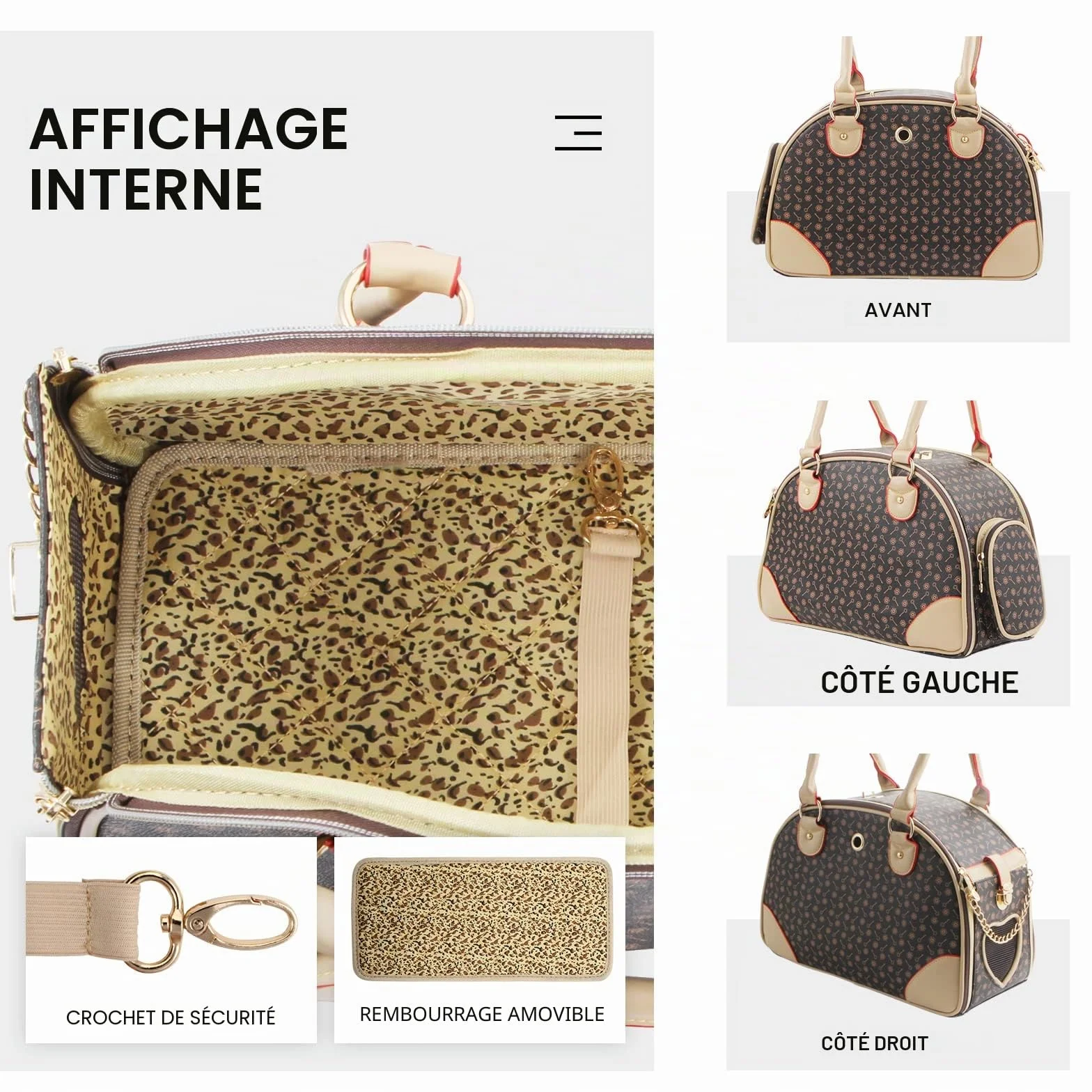 Sac à Main Tendance en Cuir synthétique pour Chien, Chat, Sac fourre-Tout pour Animal Domestique, Chat, Chien, Sac de randonnée, Marron, Taille S, 38 x 23 x 17 cm