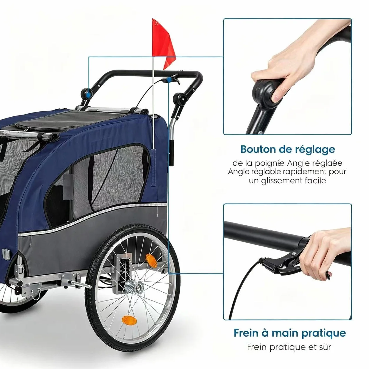 Bonnlo Remorque de Vélo pour Animaux 2-en-1, Poussette pour Chien Tout Terrain, Cadre en Acier, Charge 50kg, 155 x 82 x 106 cm
