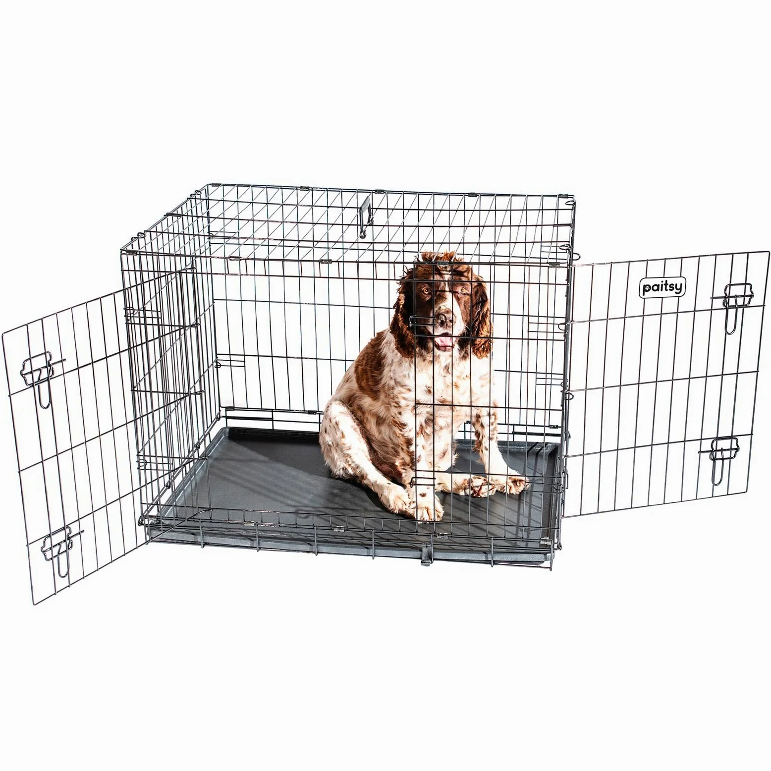 Cage pour Chien FortressooL, Caisse de Transport pour Chien Moyen 90x60x67cm, Pliable, 2 Portes, Plateau Amovible, Utilisation Interieur, Paitsy