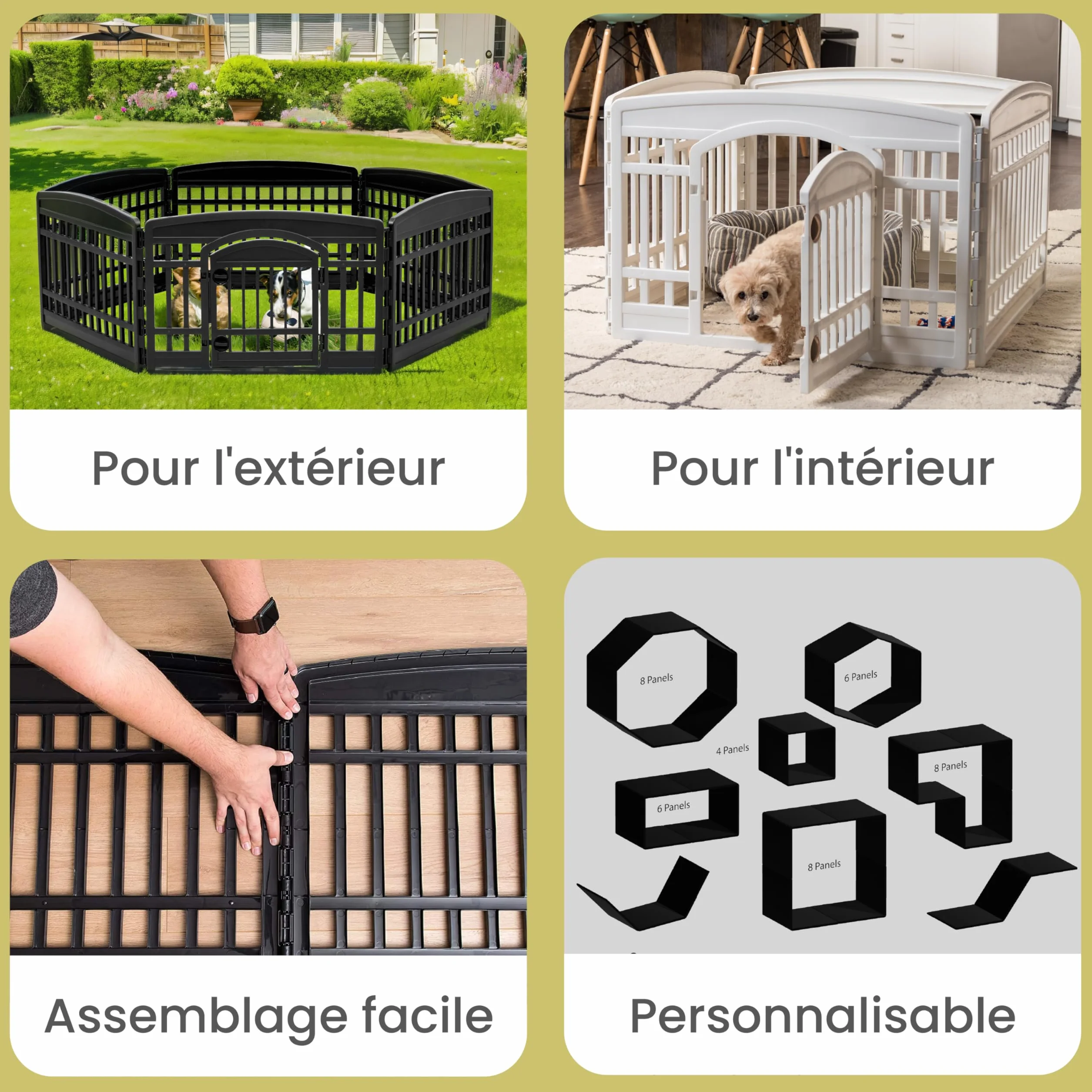 Iris Ohyama Parc pour Chien Intérieur Extérieur 8 Panneaux H90cm Blanc Plastique CI-908