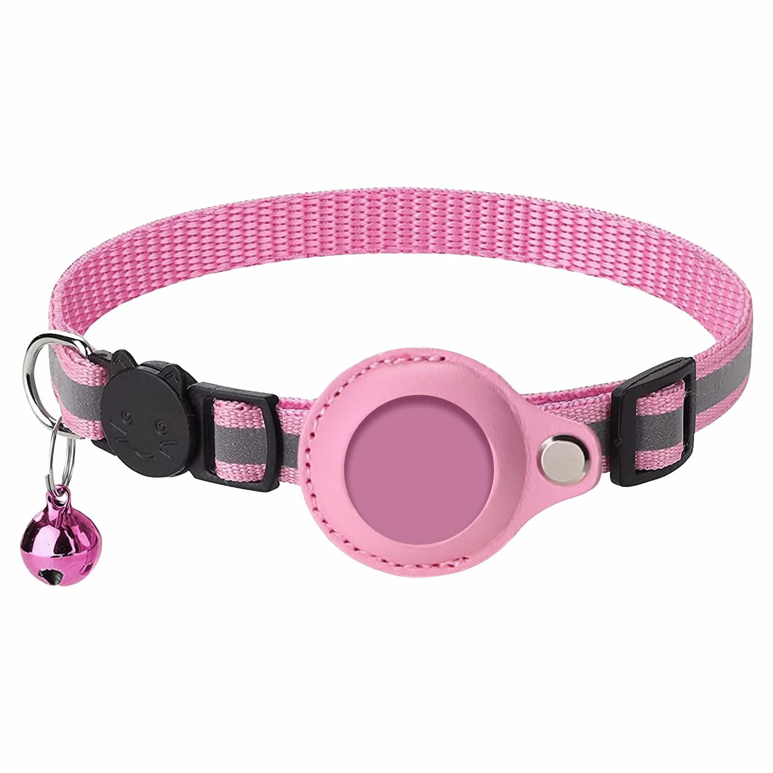 Collier Airtag pour Chat Anti Étranglement Réglable Réfléchissant avec Clochette Support Protection Apple AirTag Rose