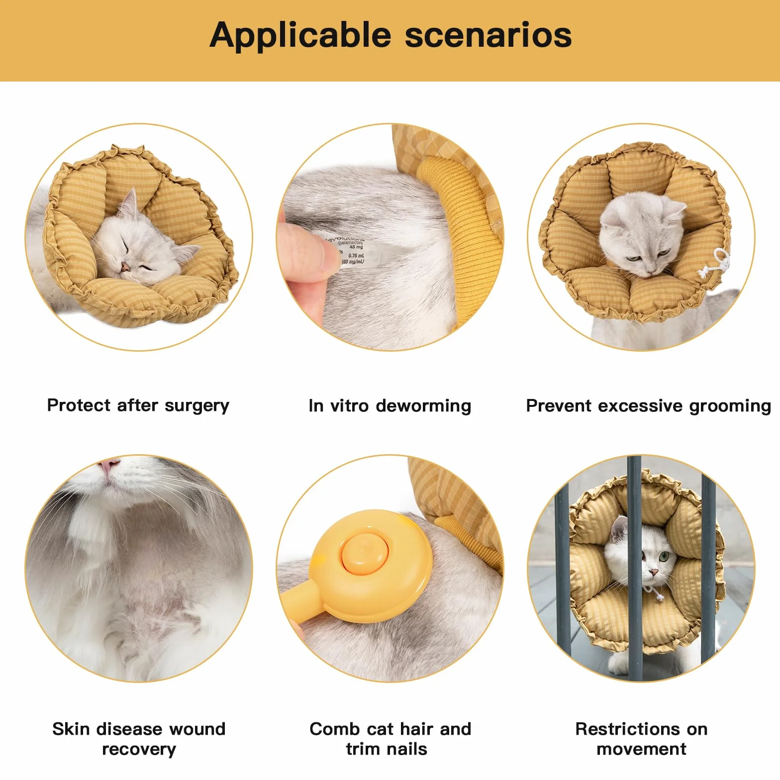Collerette pour chat réglable douce après chirurgie taille M jaune