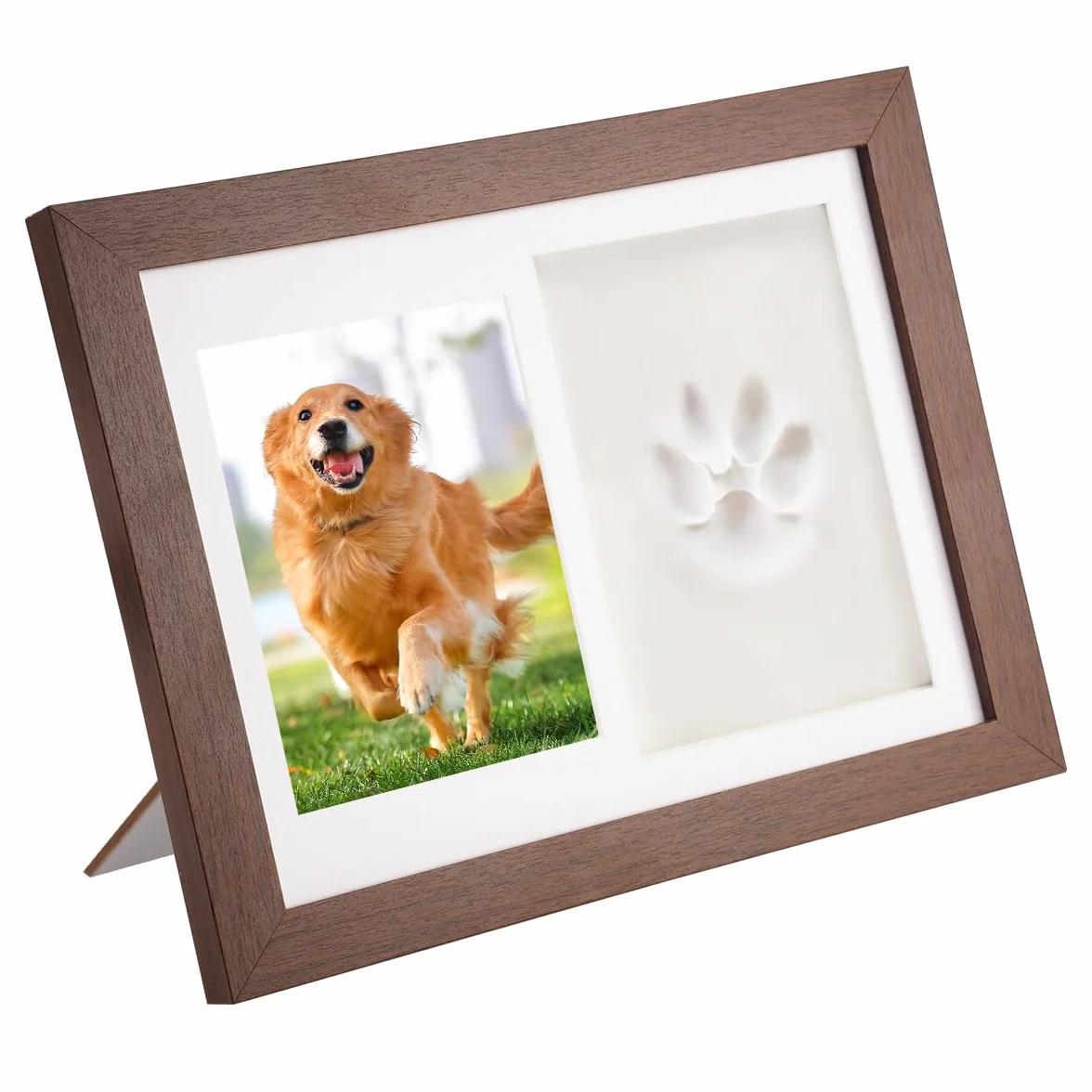 Kit Empreinte Chat et Chien avec Photo 14 x 10 cm, Argile et Bâton en Bois, Cadeau Souvenir pour Propriétaire de Chien