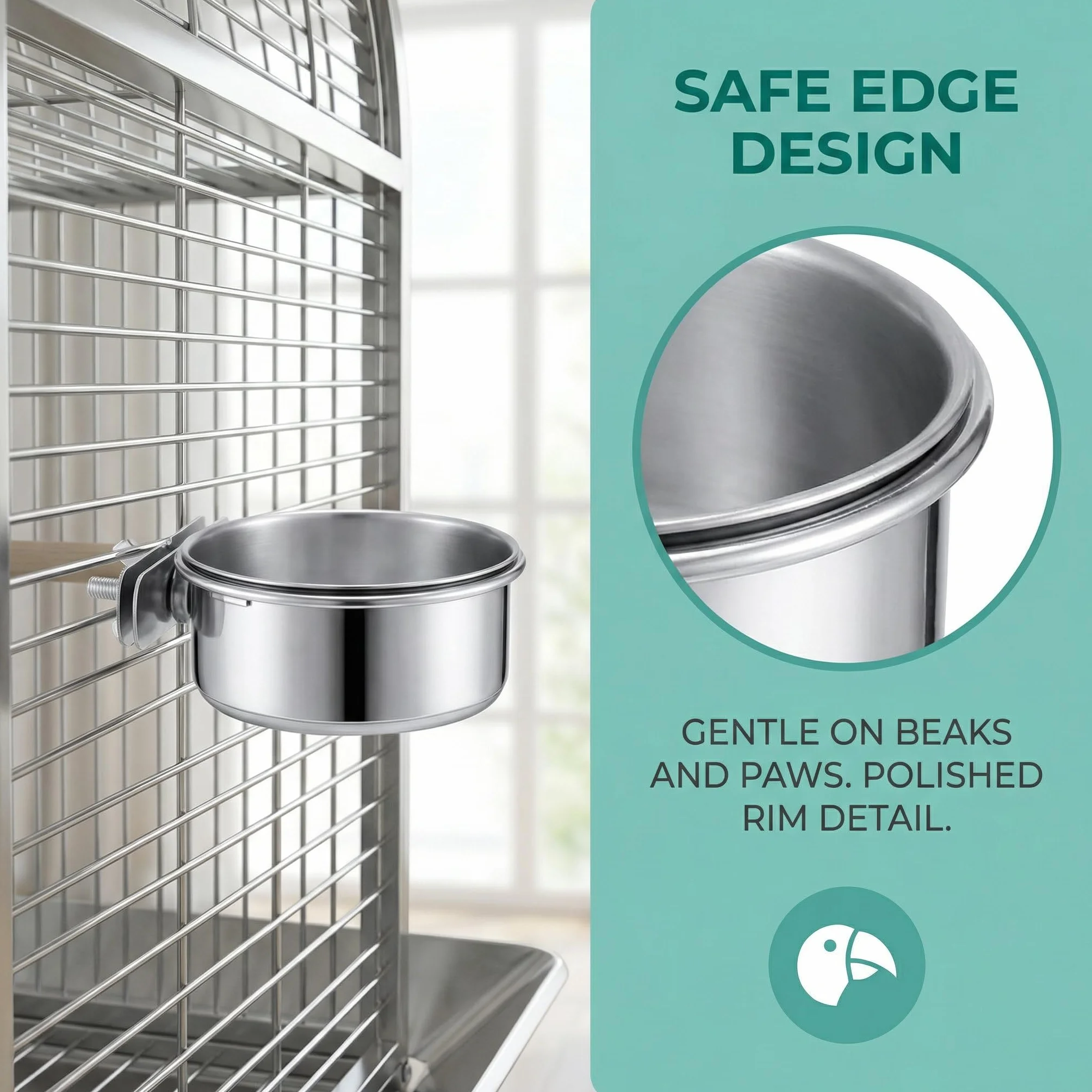 Mangeoire pour Cage à Oiseaux en Acier Inoxydable 10 cm Suspendue
