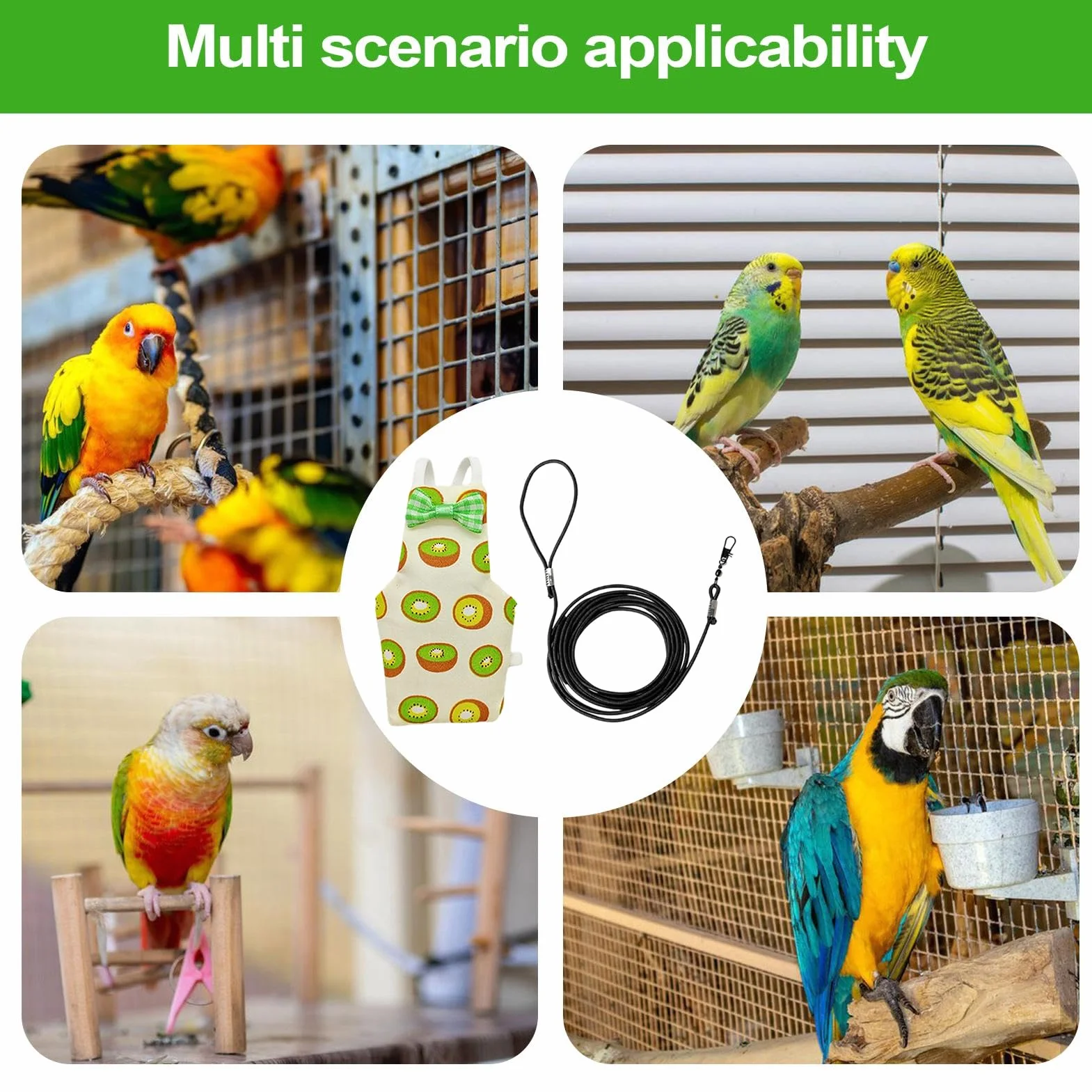 Harnais à couches pour oiseaux confortable respirant corde entraînement perroquet aras moineaux perruches inséparables calopsittes