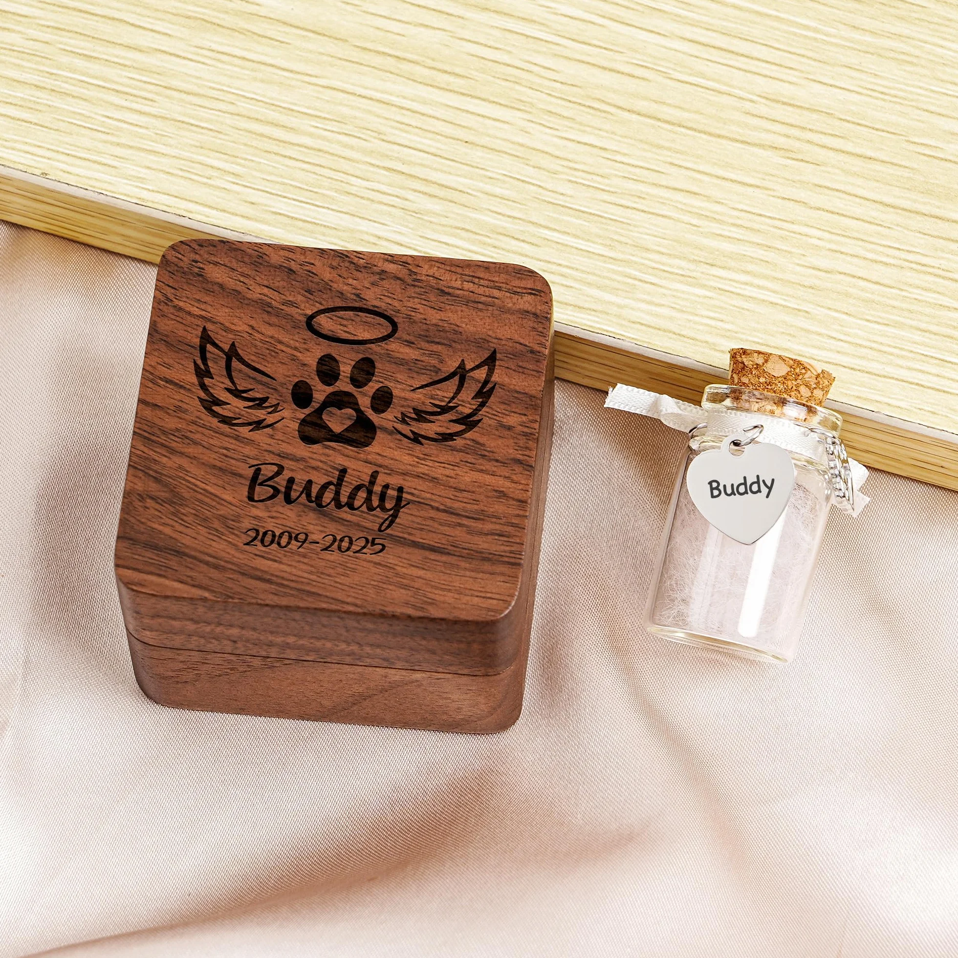 Boîte à souvenirs personnalisée en bois pour poils d'animaux chien chat - Cadeau compassion perte animal