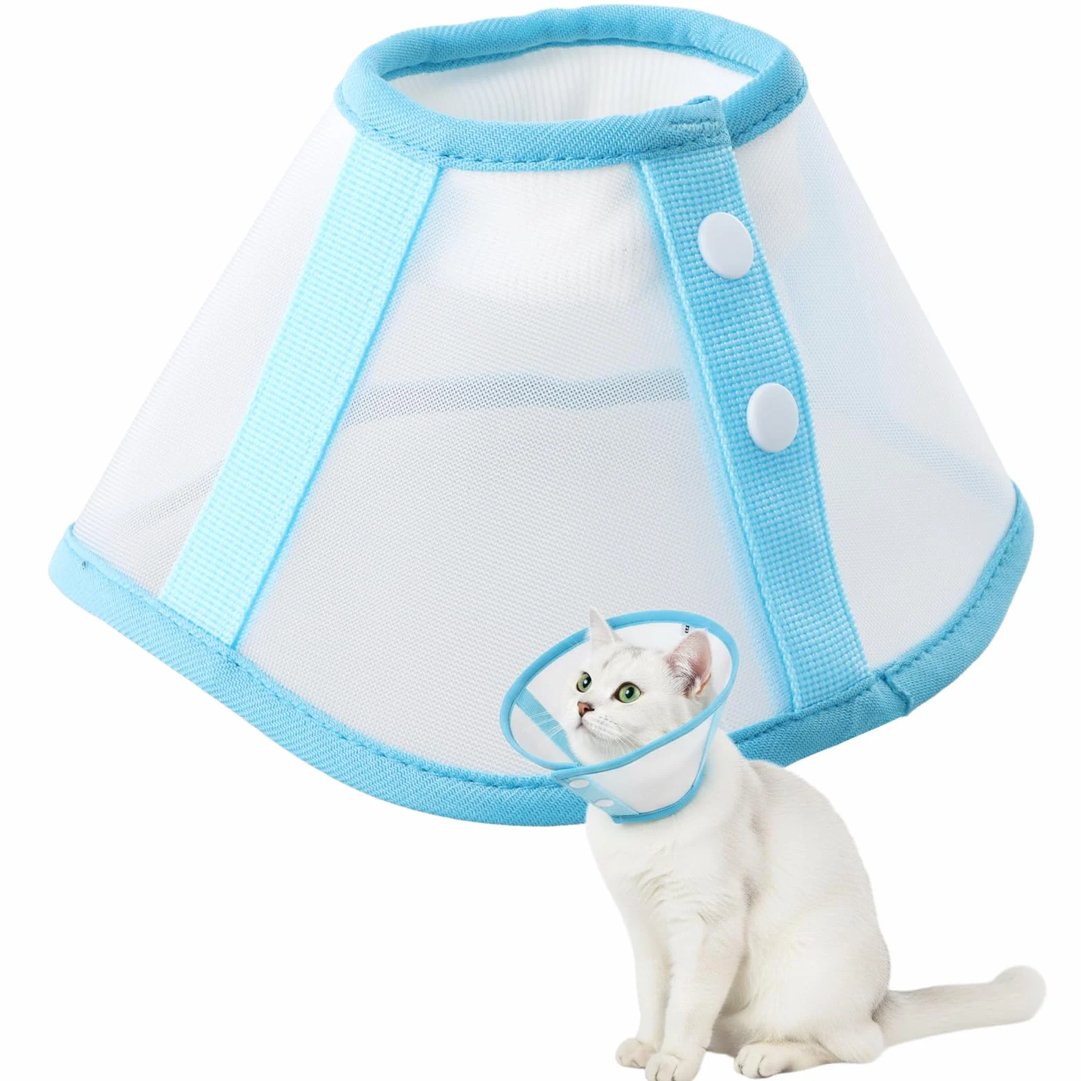 Anti-Morsure Cône Collerette pour Chat Chien Après Chirurgie Réglable Léger Bleu S