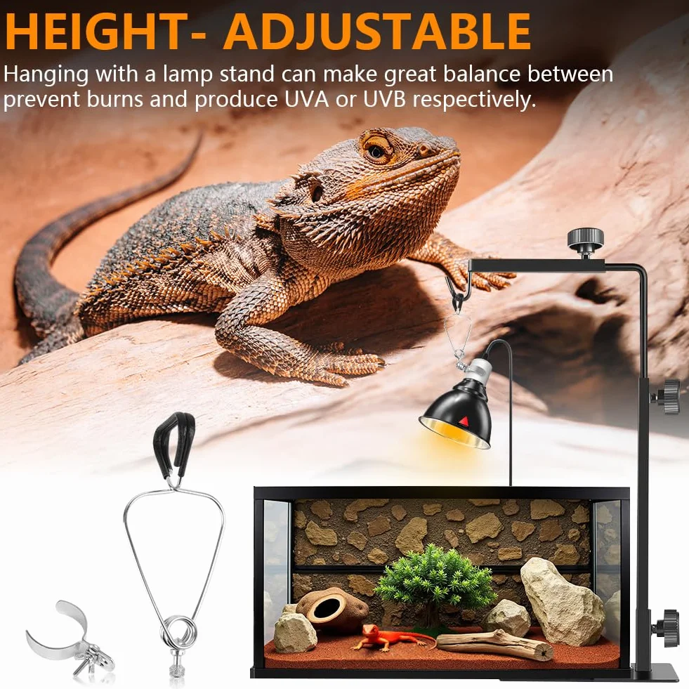 HOTUT Abat-jour chauffant pour reptile E27 avec clip, contrôle temps température, lampe dôme terrarium UVA UVB