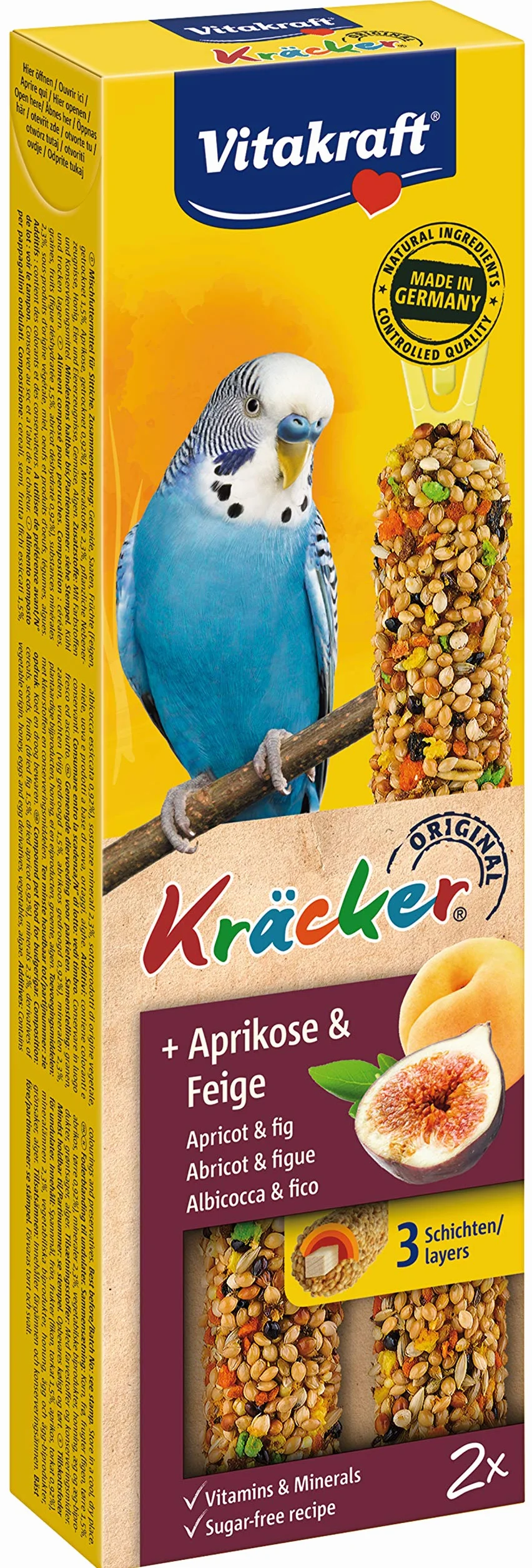 VITAKRAFT Kräcker Friandise Perruche Alimentation Oiseaux Abricot Figue 60g 2 Baguettes
