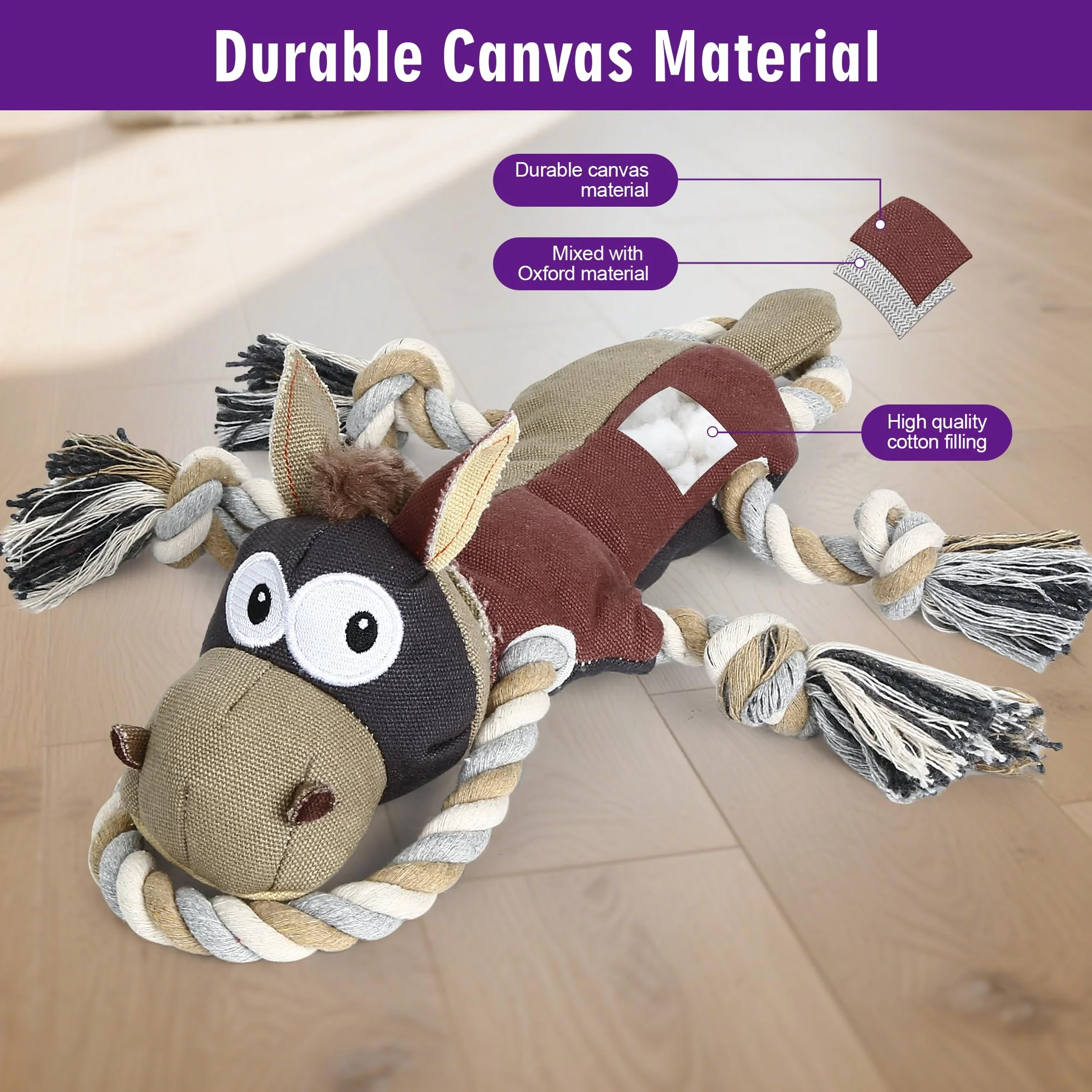 Jouet pour Chien Indestructible Mâcher Peluche Interactive Résistante avec Corde (Brun)