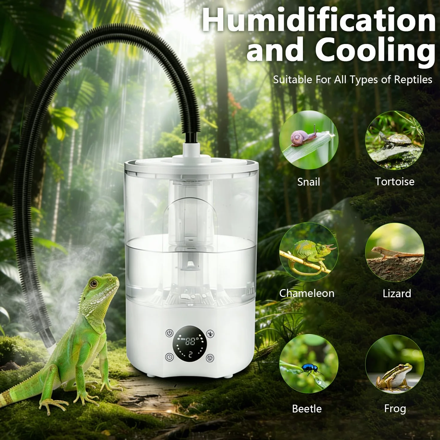 Humidificateur pour Reptiles 4 L Grand Réservoir Brumisateur pour Terrariums avec Télécommande et 2m Tuyau Diffuseur Ultra-silencieux