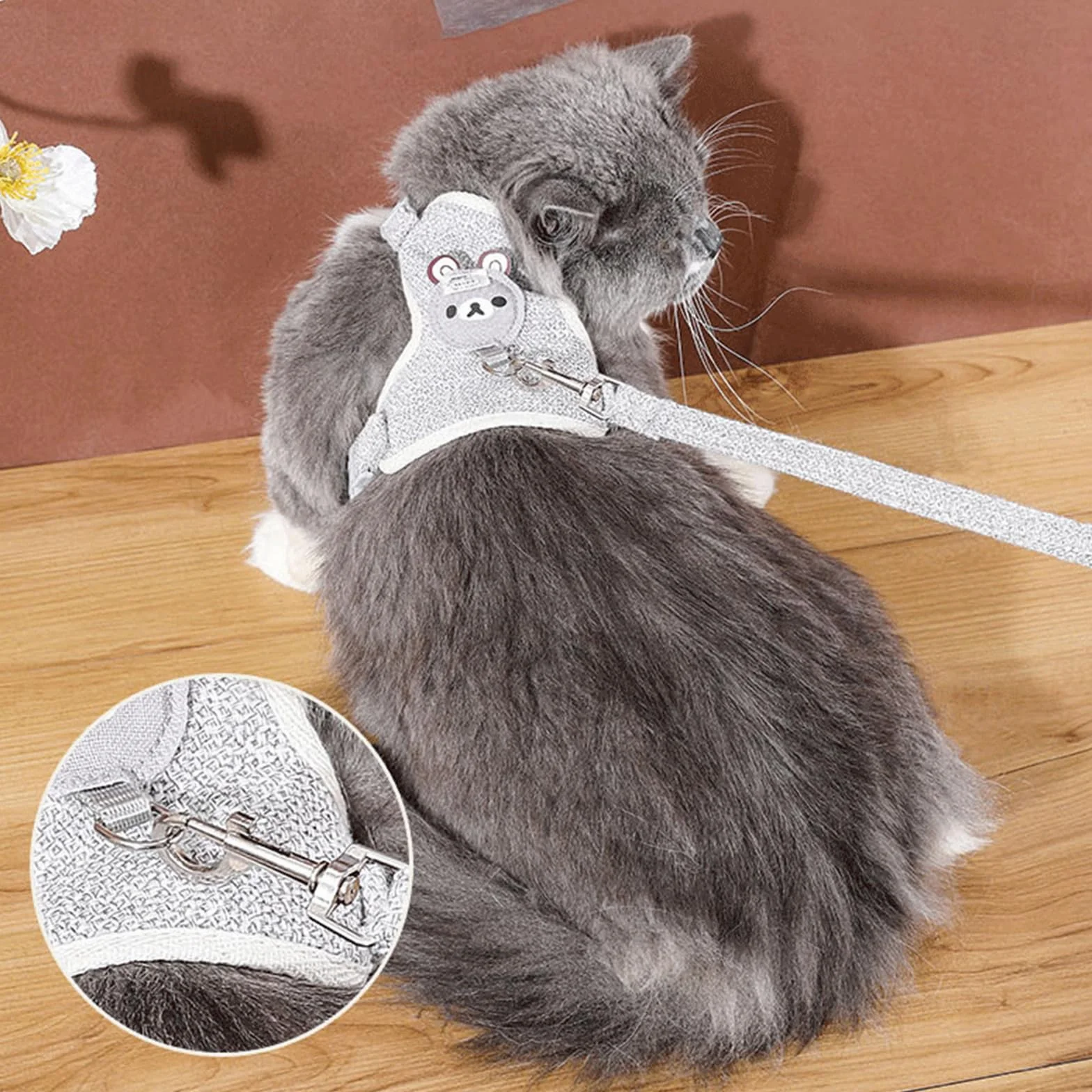 Harnais et Laisse pour Animaux de Compagnie 120 cm Réglable Rembourré Doux Gris Rose